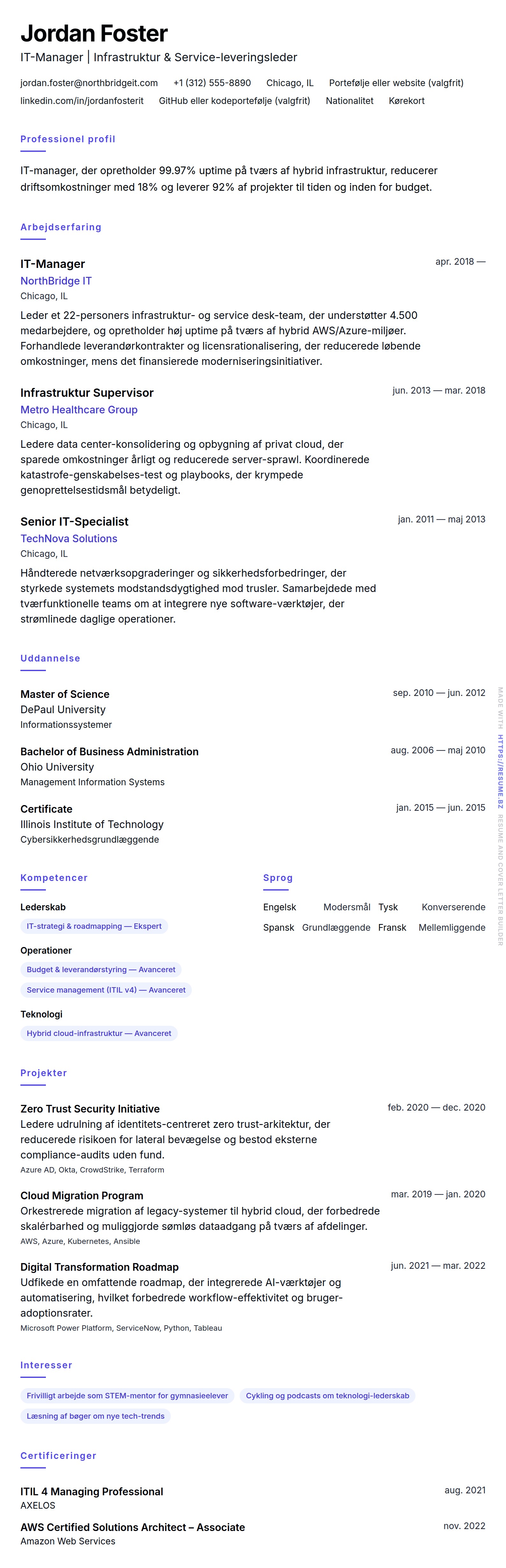 CV-forhåndsvisning for IT-Manager CV Eksempel