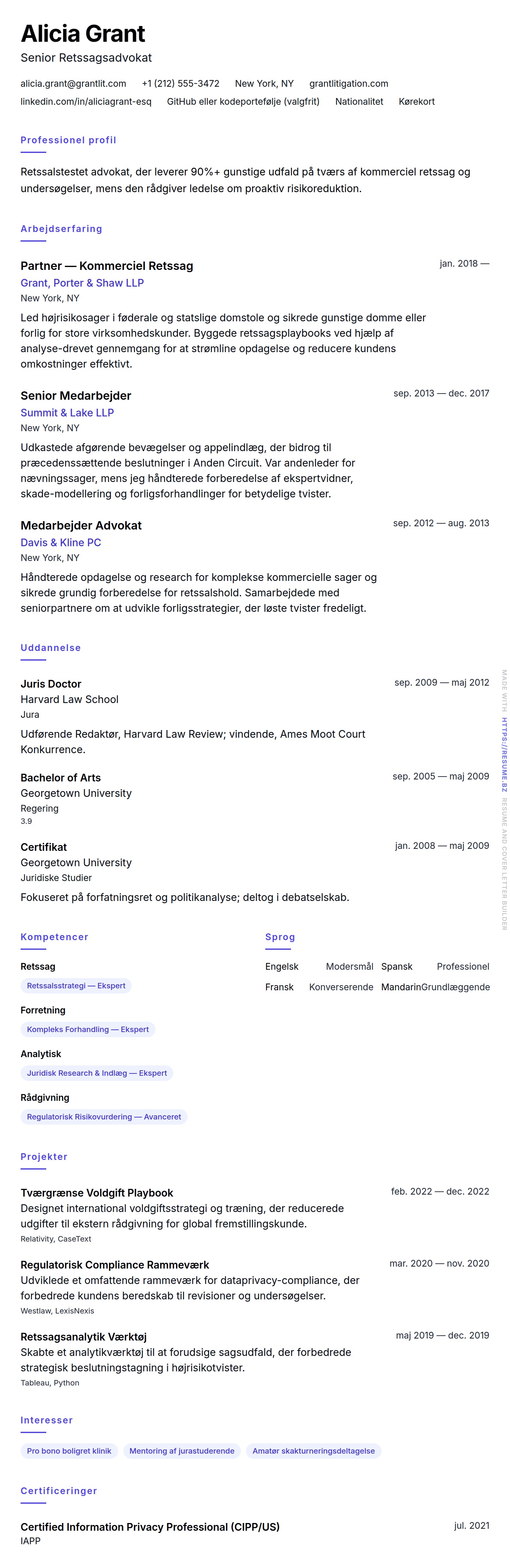 Advokat CV Eksempel