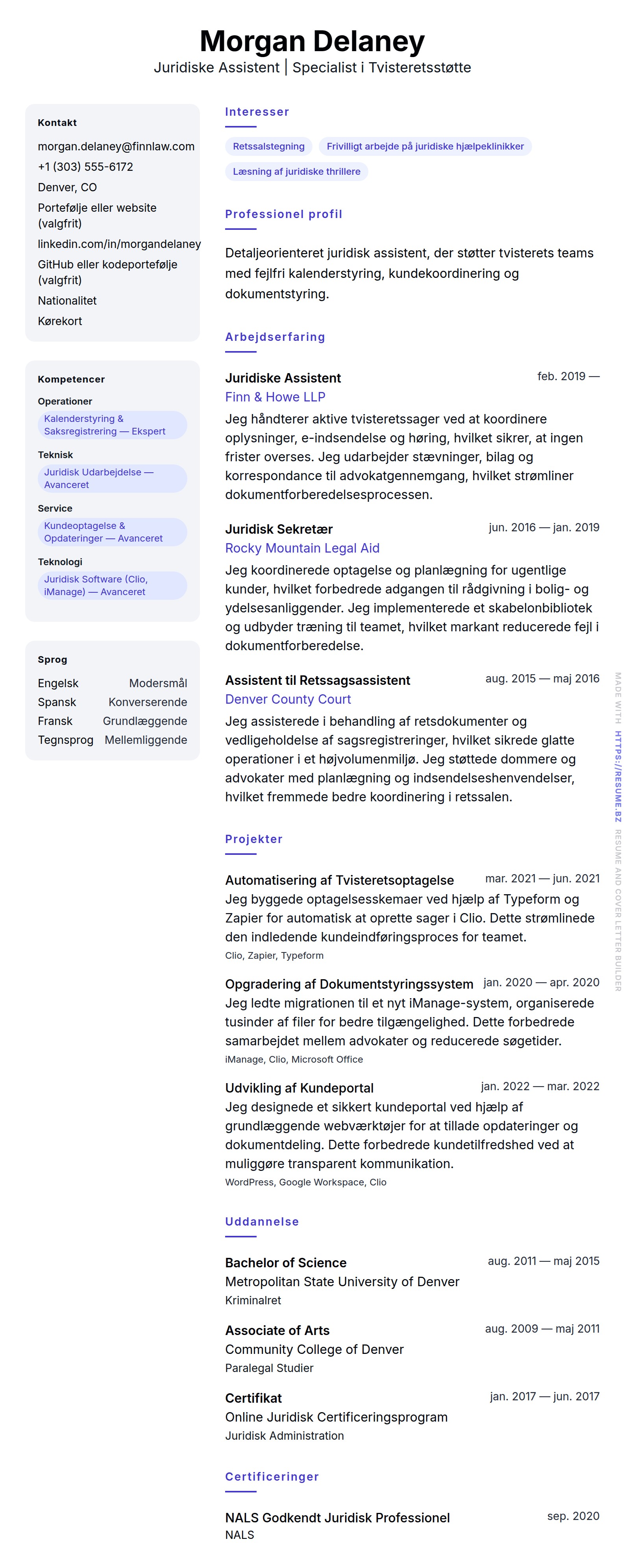 Eksempel på CV for Juridiske Assistent