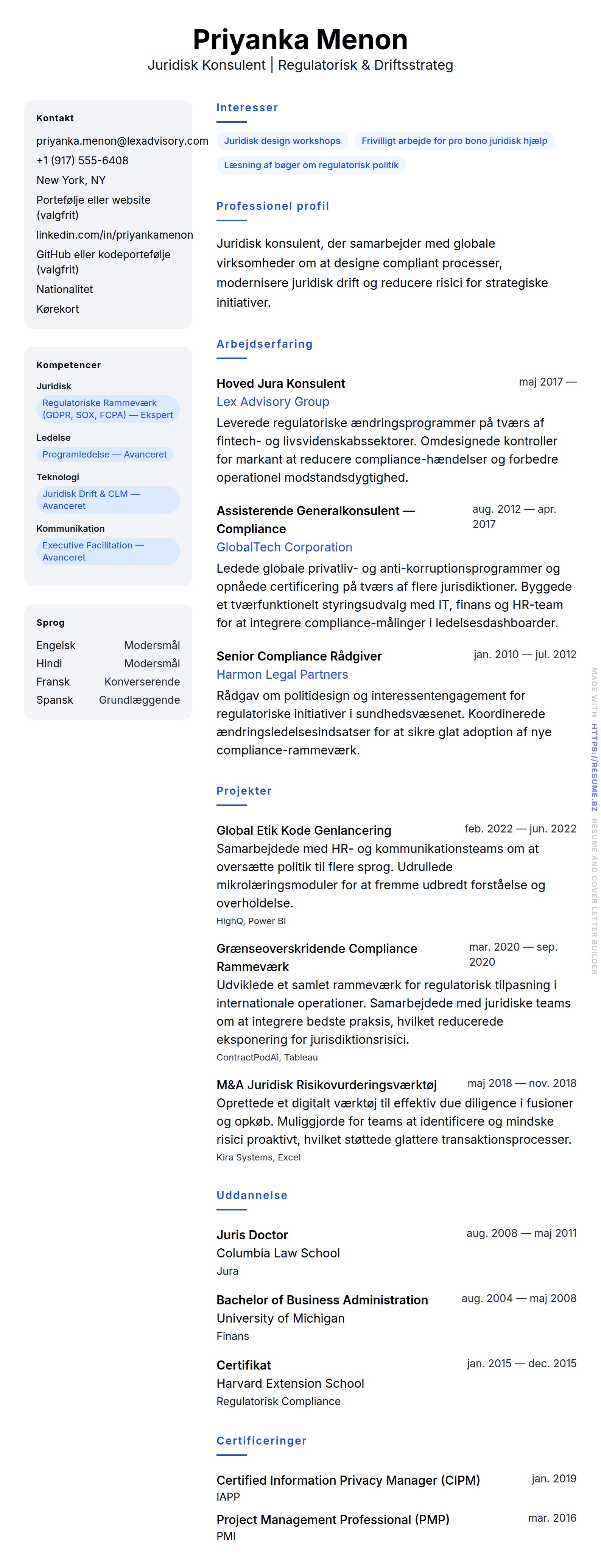 Juridisk Konsulent CV Eksempel