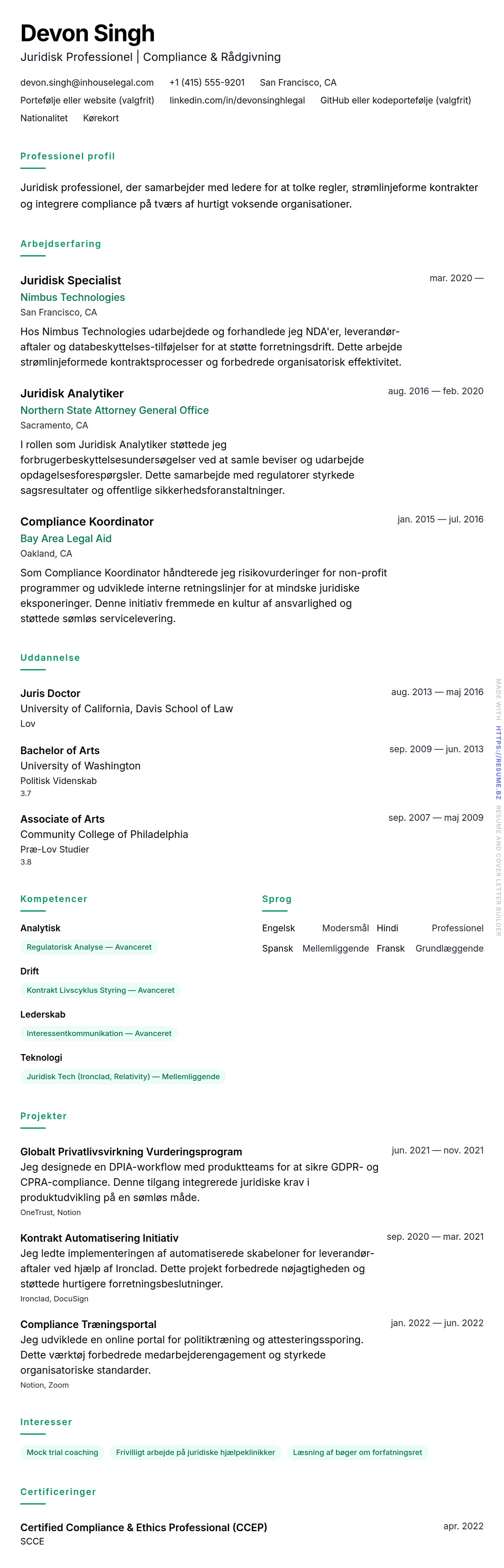 Juridisk Professionel CV Eksempel