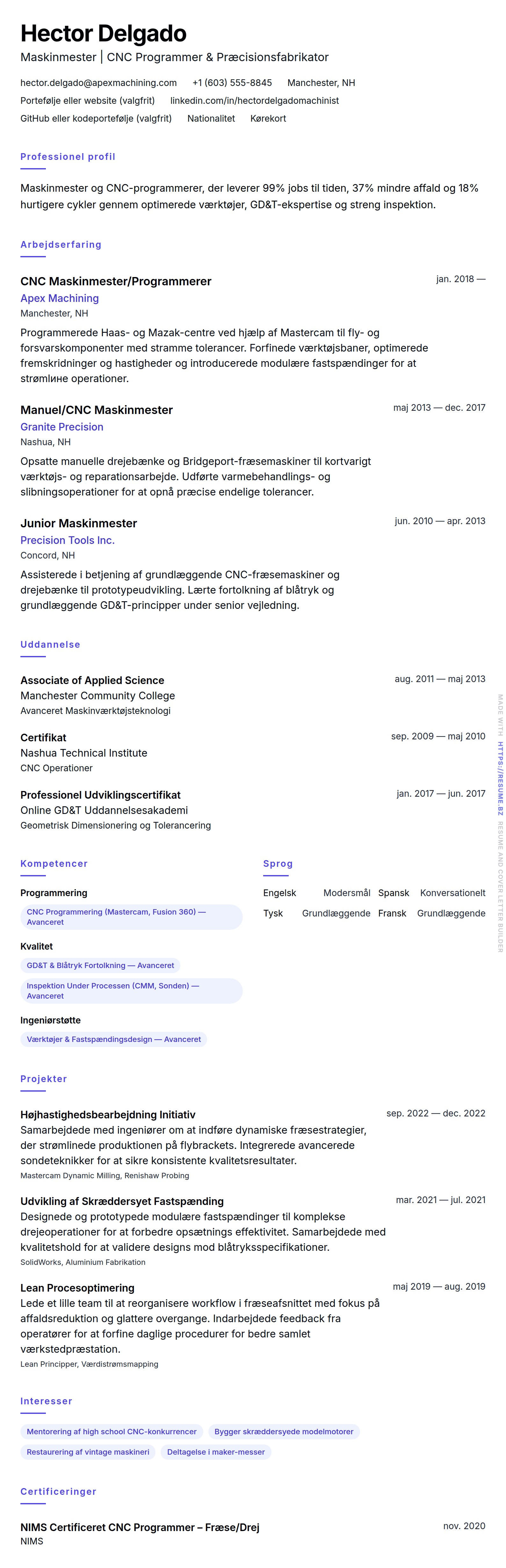 CV-forhåndsvisning for Maskinmester CV Eksempel