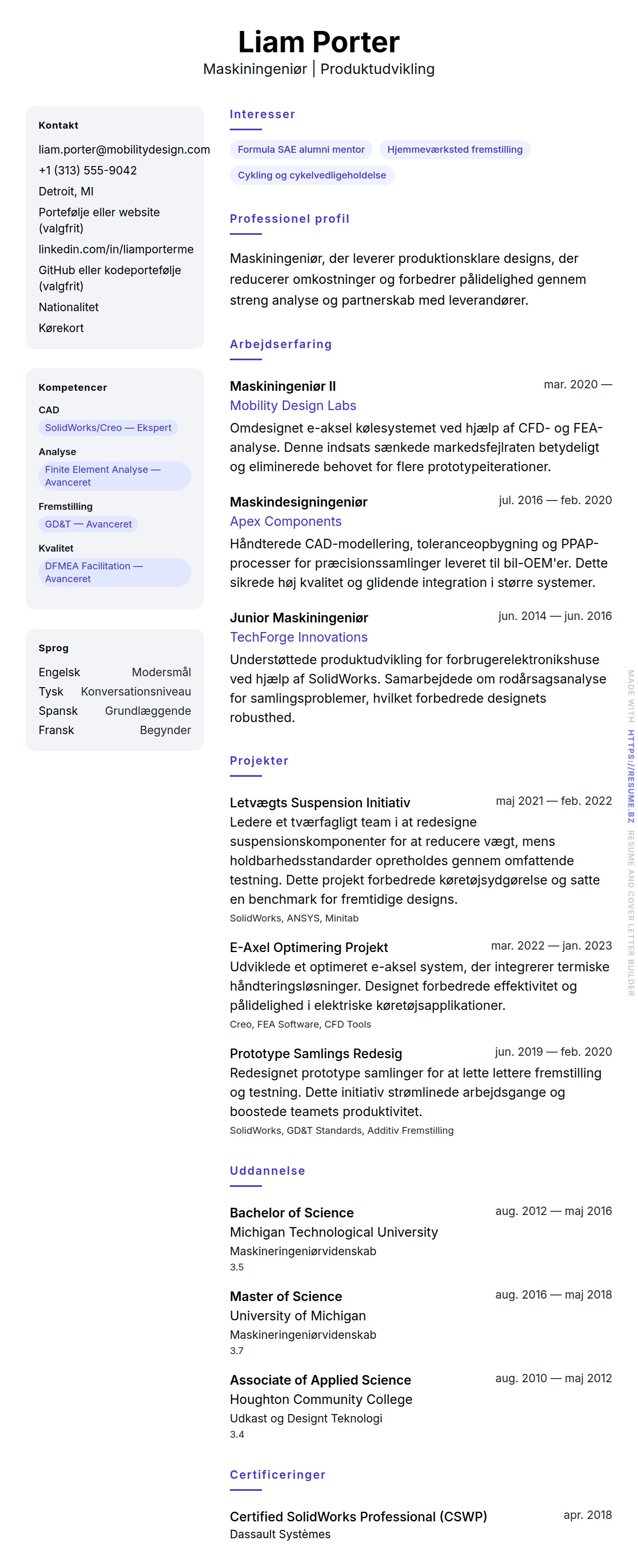 Maskiningeniør CV Eksempel