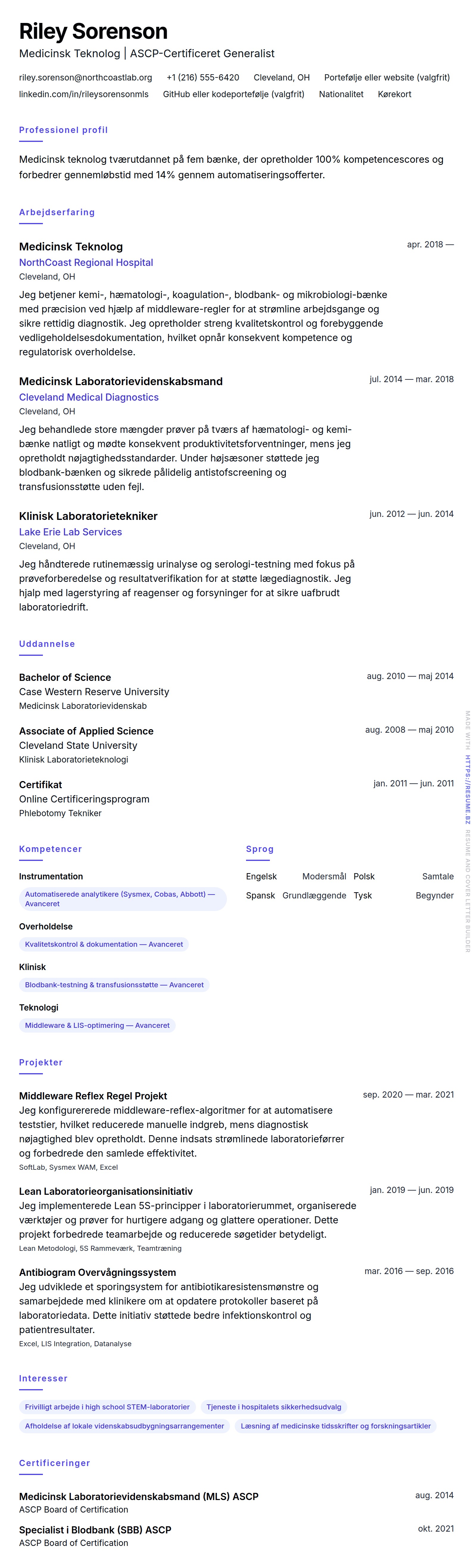 CV-forhåndsvisning for Medicinsk Teknolog CV Eksempel