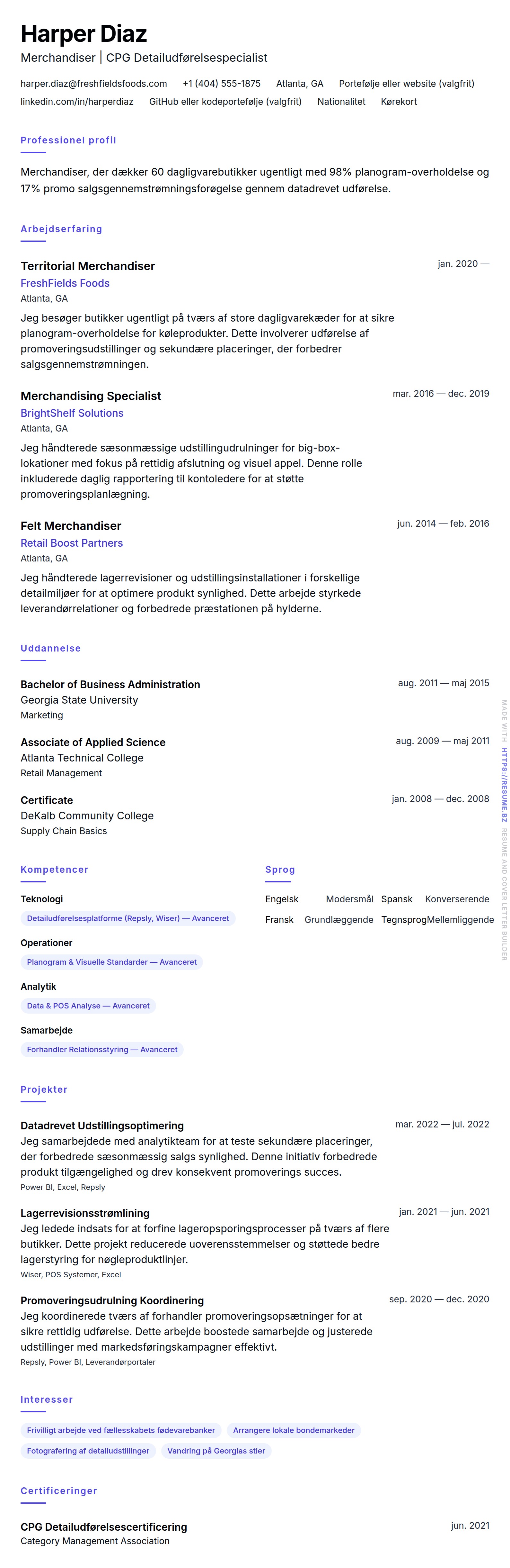 CV-forhåndsvisning for Merchandiser CV Eksempel
