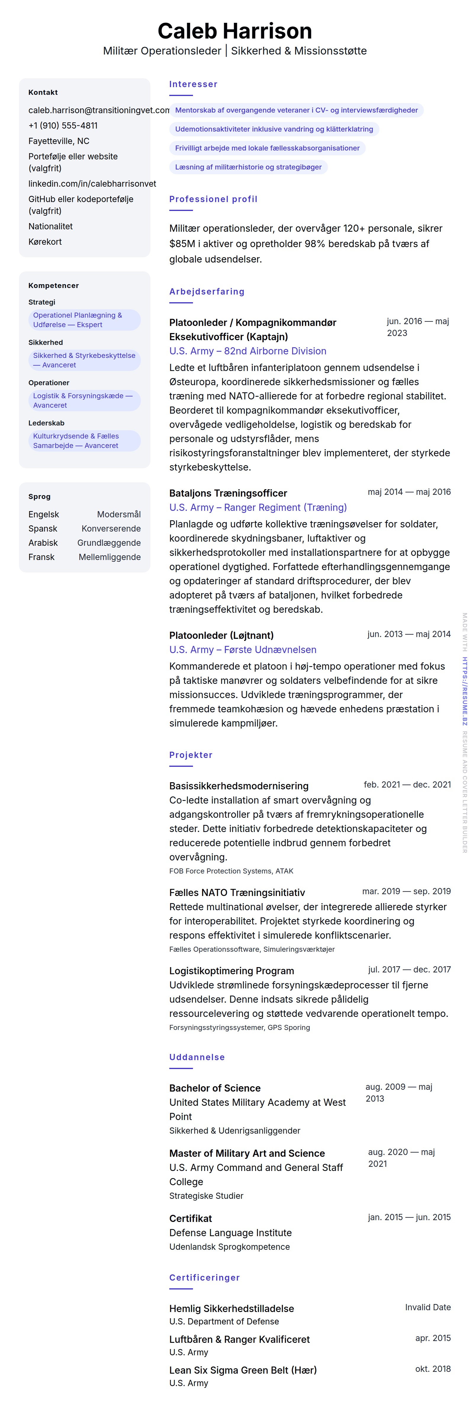 Eksempel på CV for militærtjenestemedlem