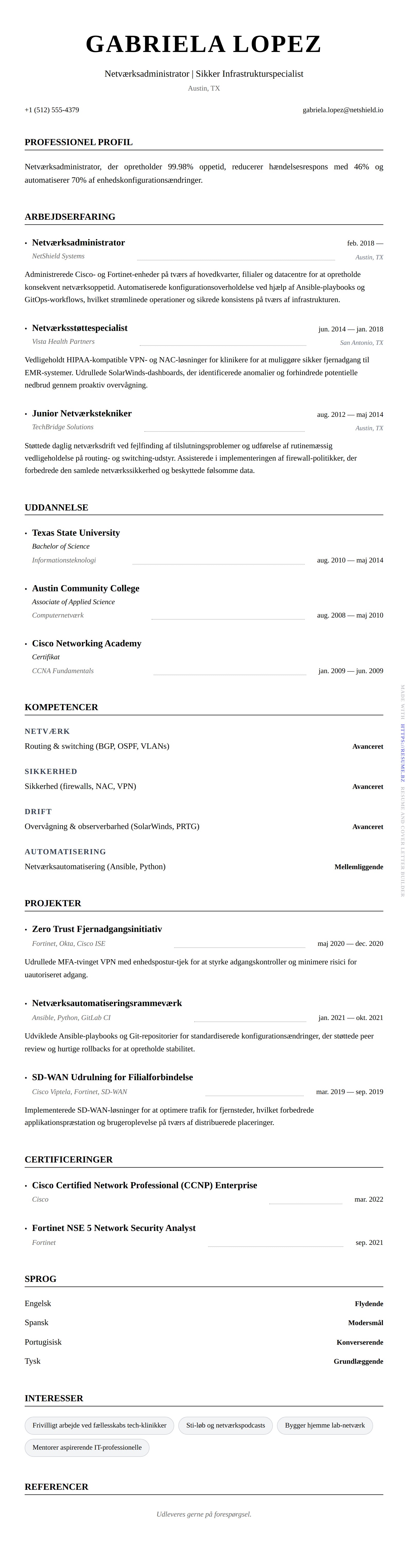 Netværksadministrator CV-eksempel