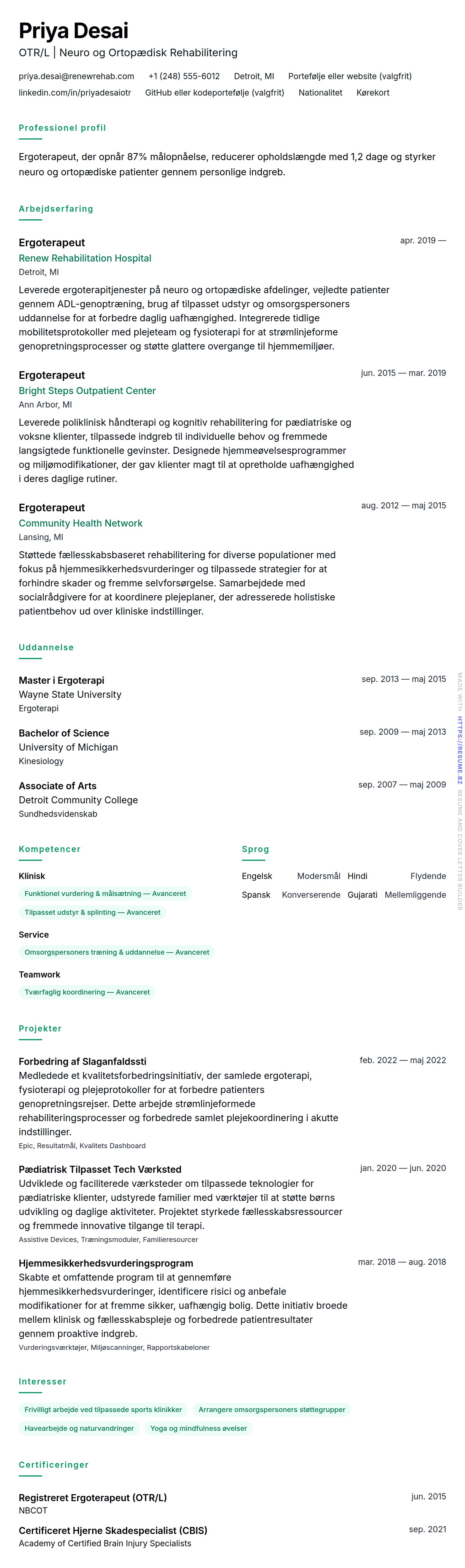 CV-forhåndsvisning for Ergoterapeut CV Eksempel