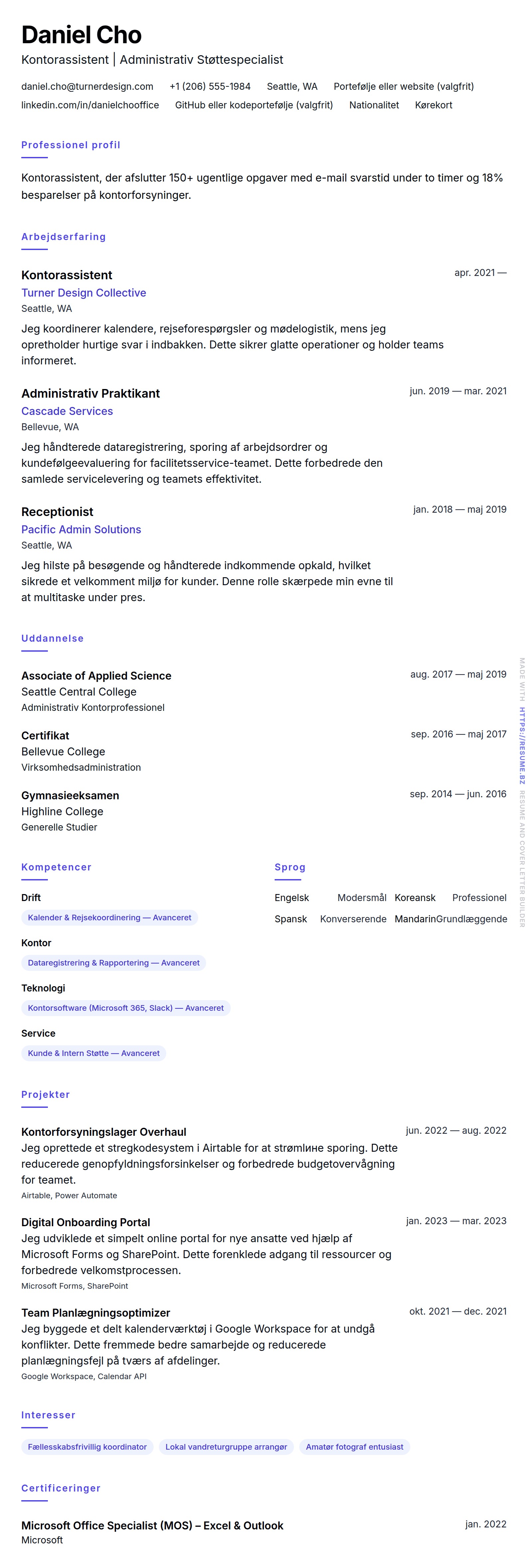 CV-forhåndsvisning for Kontorassistent CV Eksempel