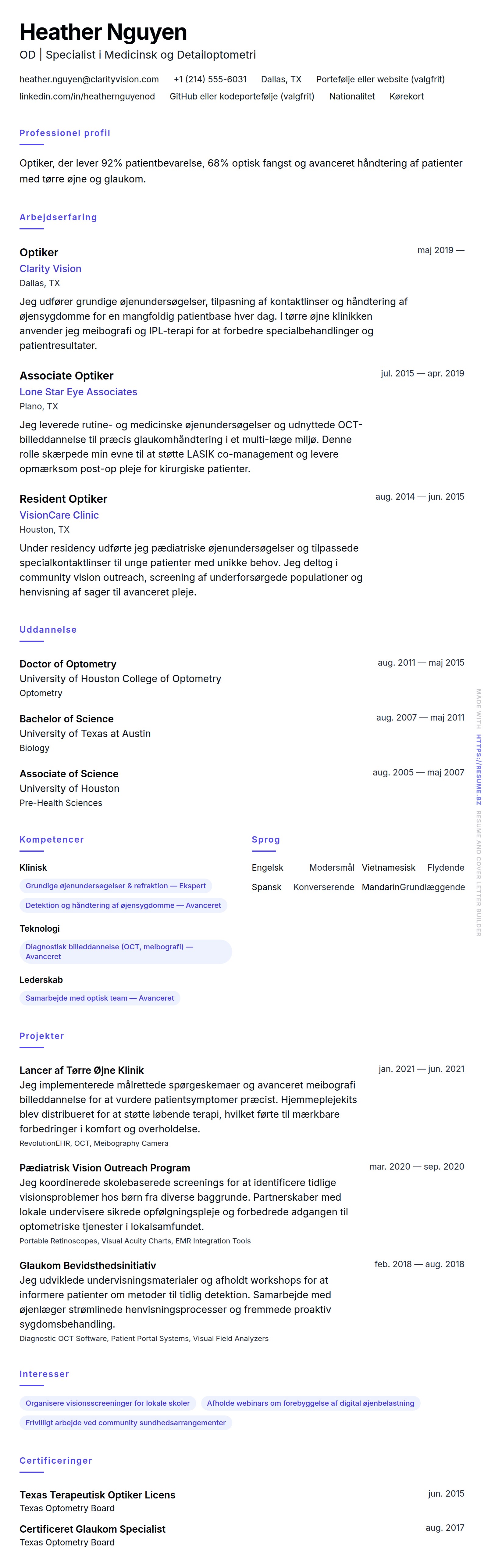 Optiker CV Eksempel