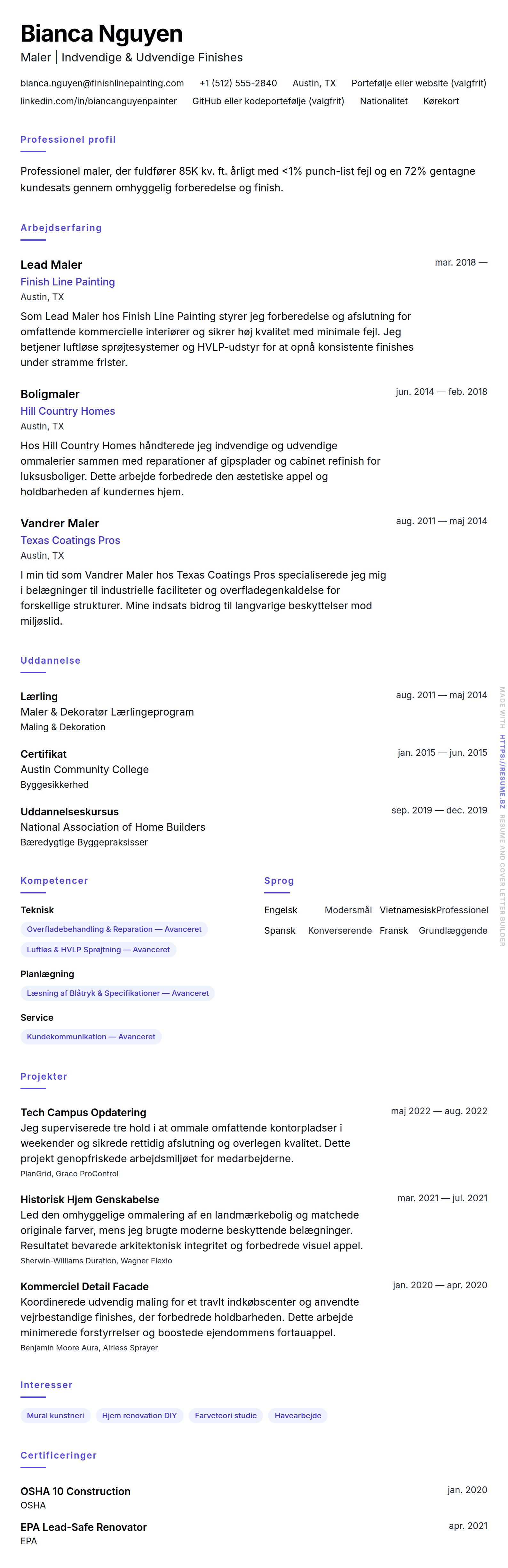 CV-forhåndsvisning for Maler CV Eksempel