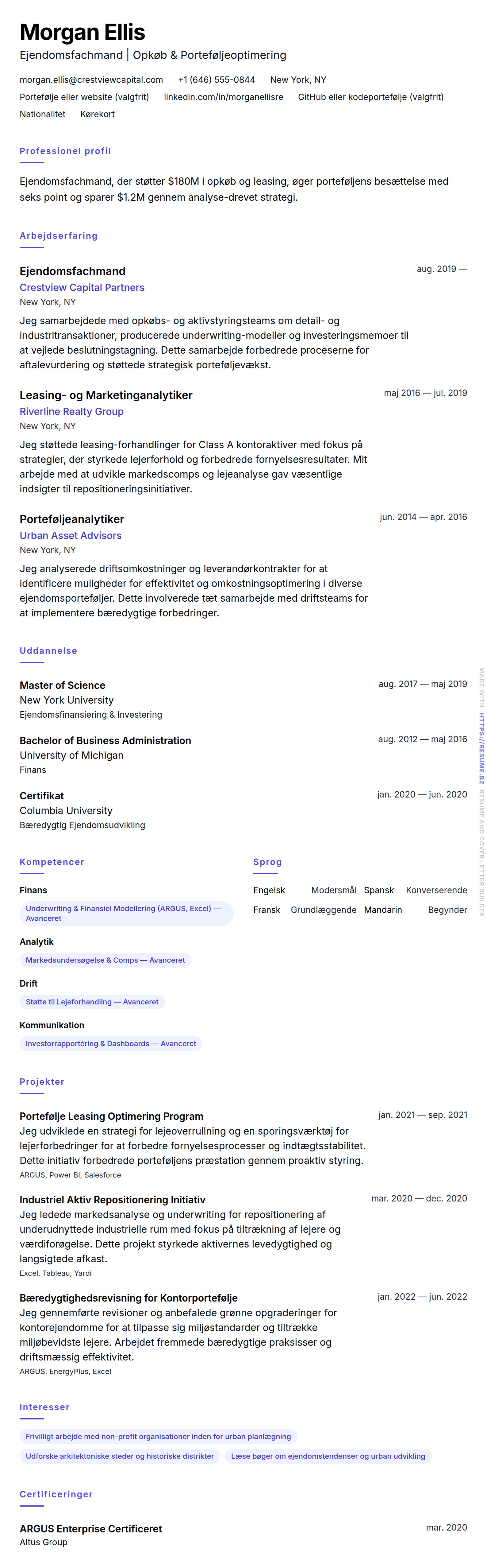 CV-forhåndsvisning for Ejendomsfachmand CV Eksempel