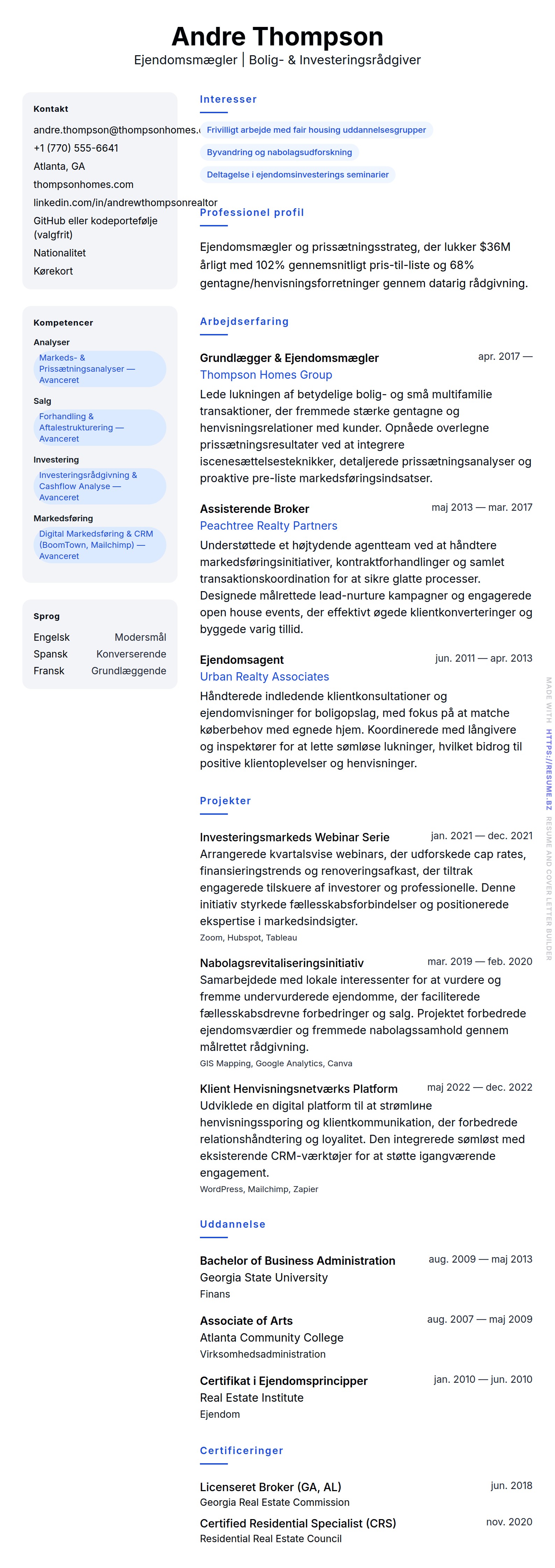 Ejendomsmægler CV Eksempel