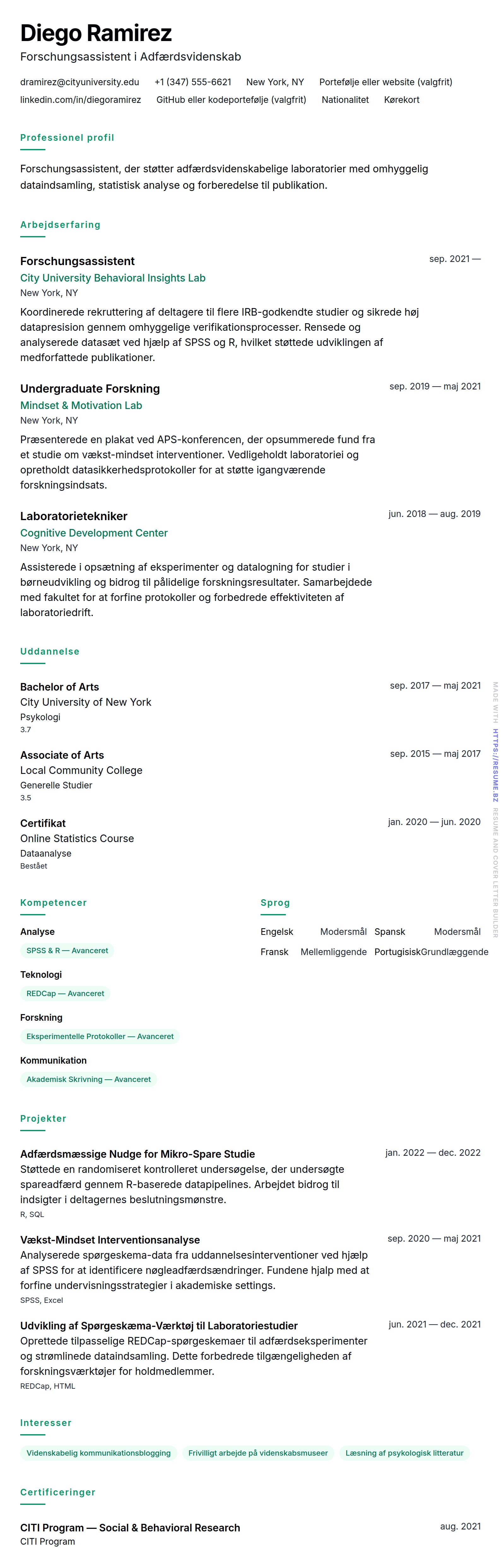 CV-forhåndsvisning for Forschungsassistent CV Eksempel