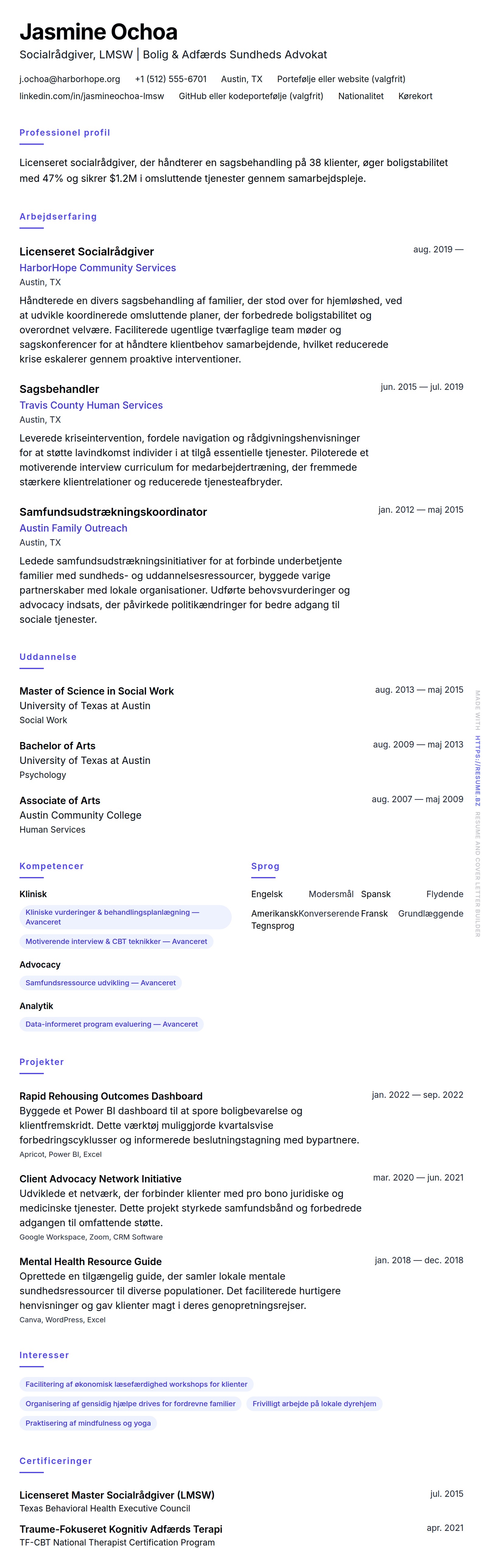 CV-forhåndsvisning for Socialrådgiver CV Eksempel