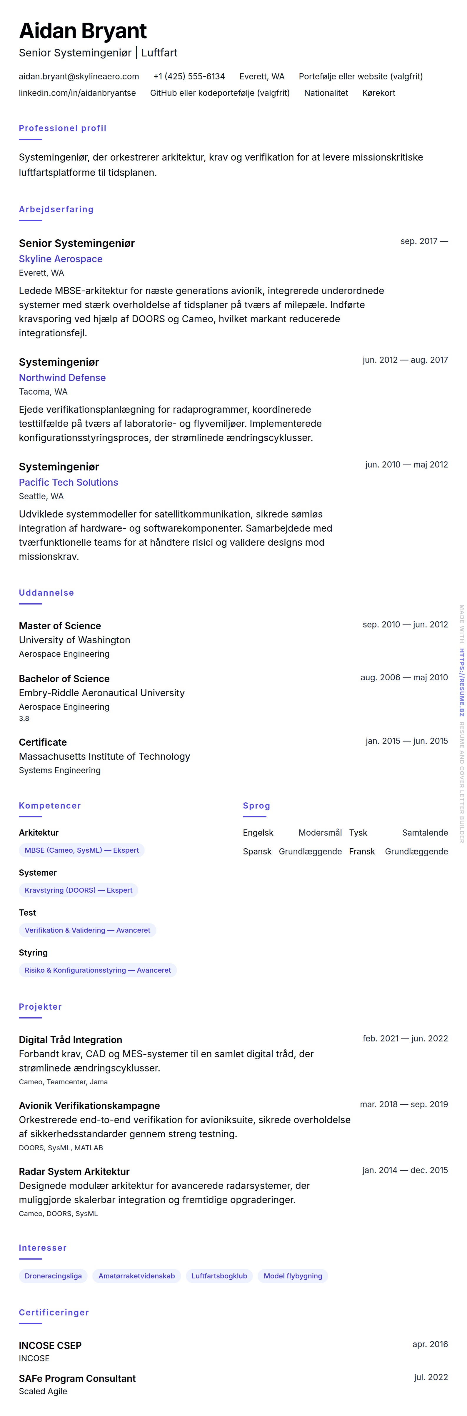 Systemingeniør CV Eksempel