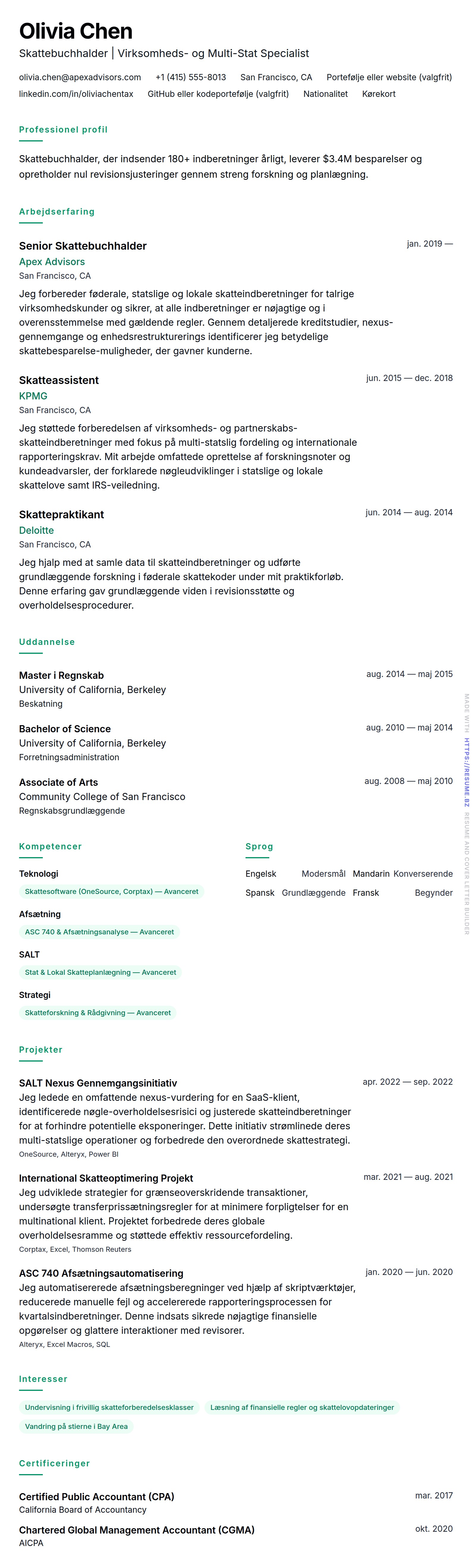 Eksempel på CV for Skattebuchhalder