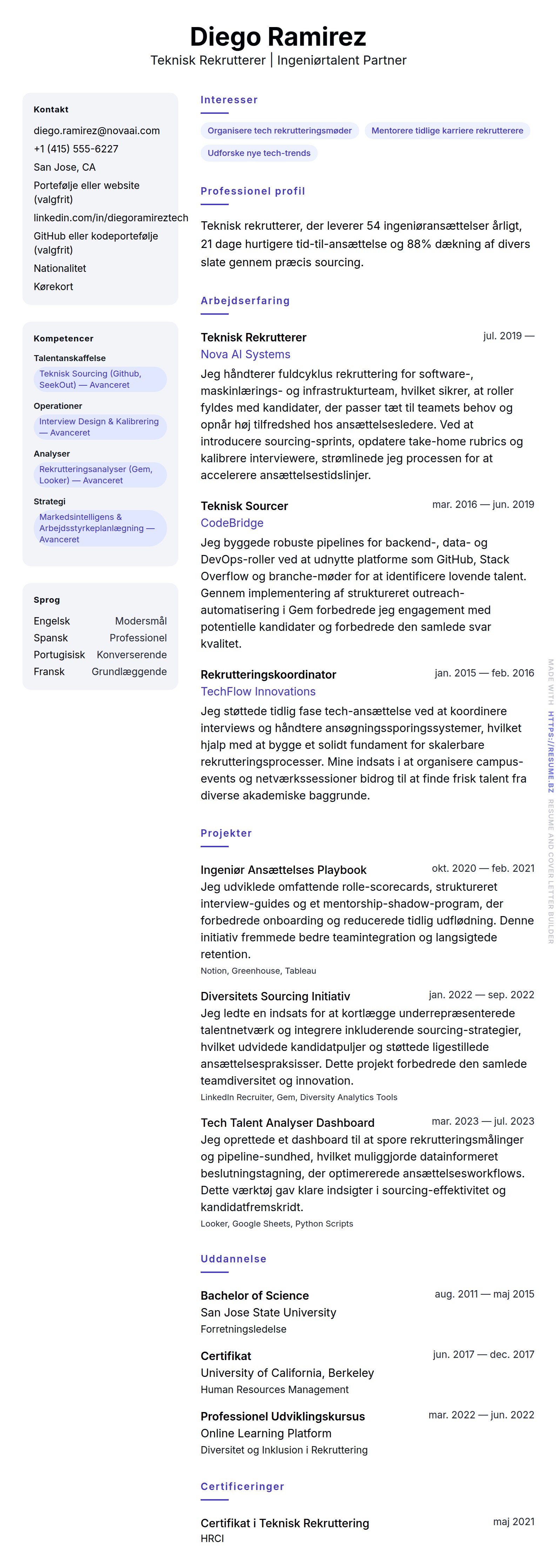 Eksempel på CV for Teknisk Rekrutterer