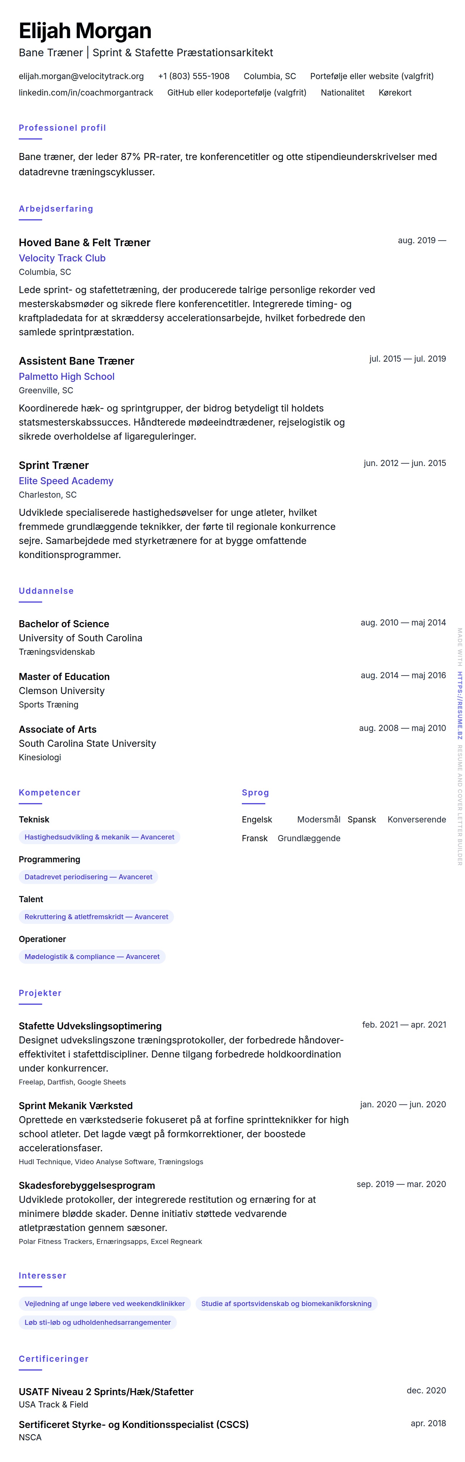 CV-forhåndsvisning for Bane Træner CV Eksempel