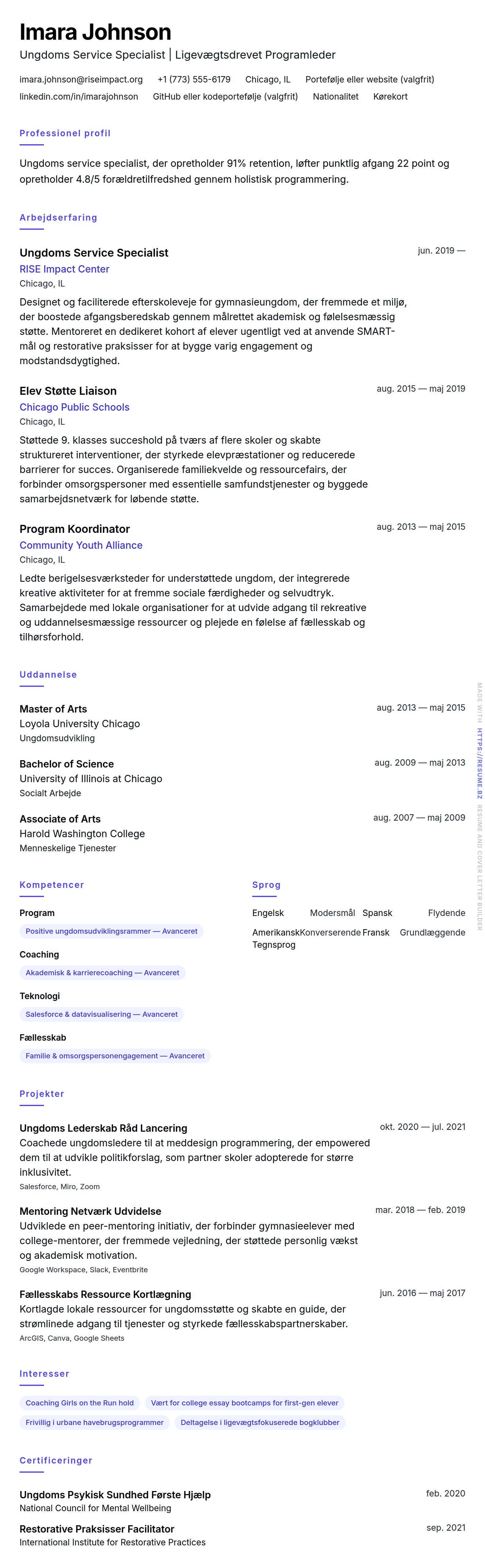 CV-forhåndsvisning for Ungdoms Service Specialist CV Eksempel