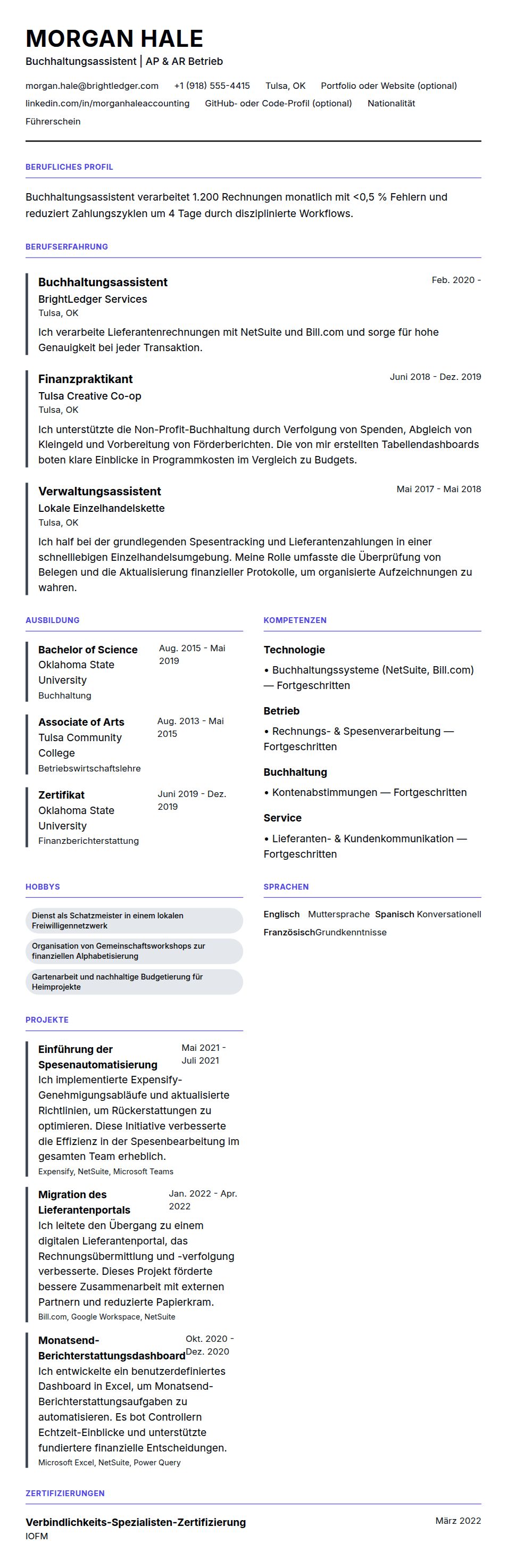 Buchhaltungsassistent Lebenslaufbeispiel