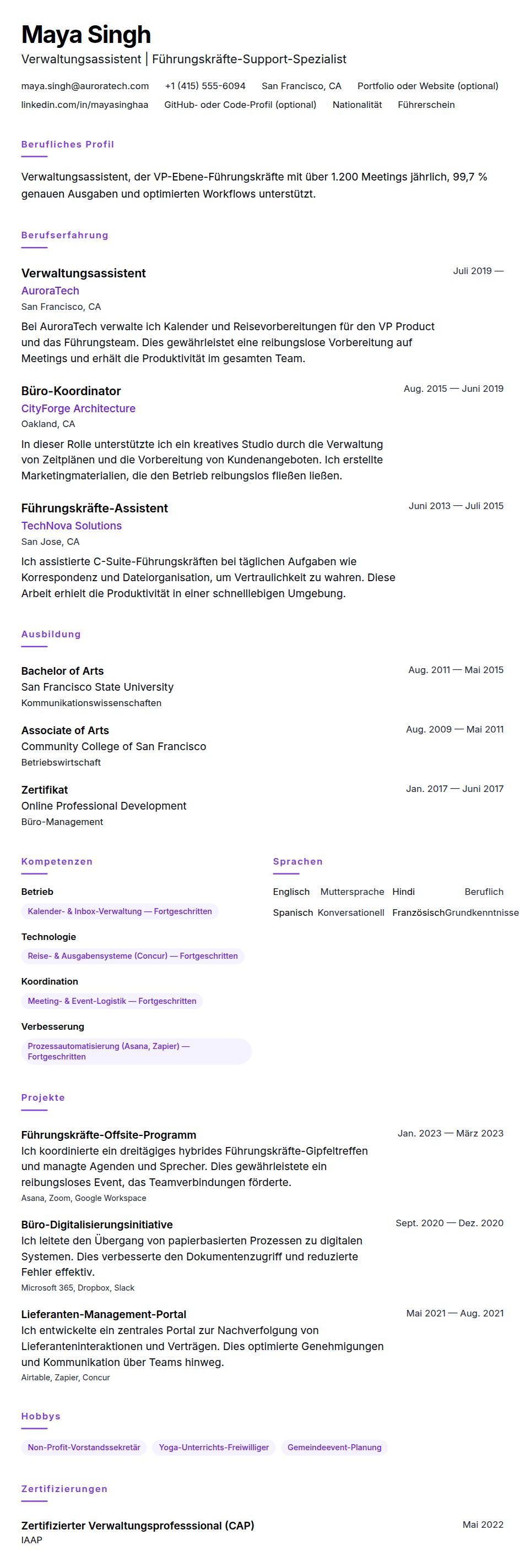 Lebenslaufvorschau für Verwaltungsassistent Lebenslaufbeispiel