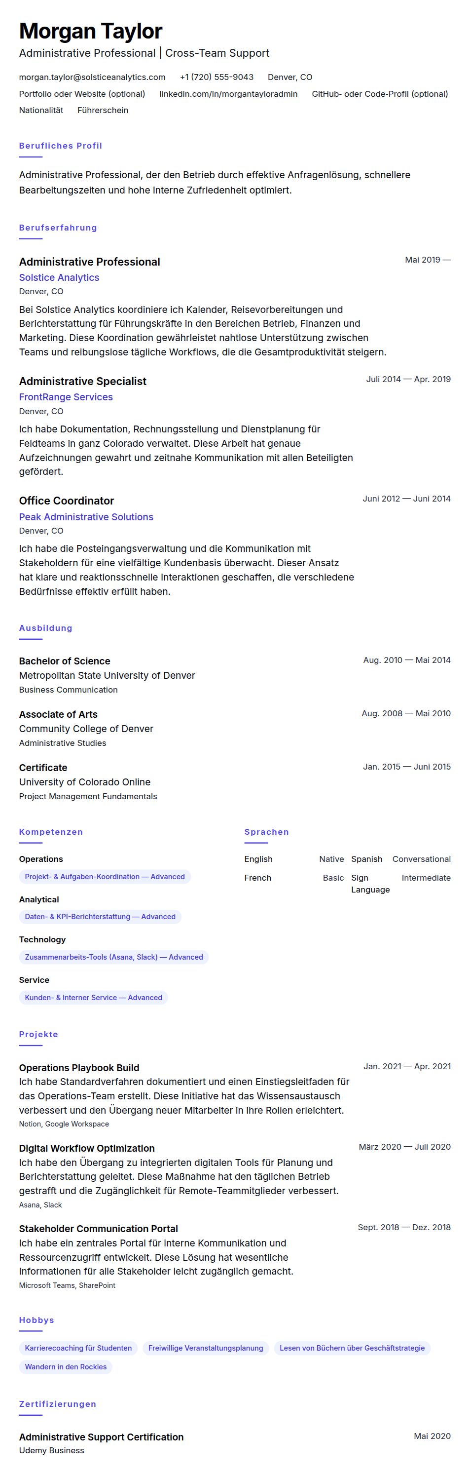 Lebenslaufvorschau für Administrative Professional Lebenslaufbeispiel