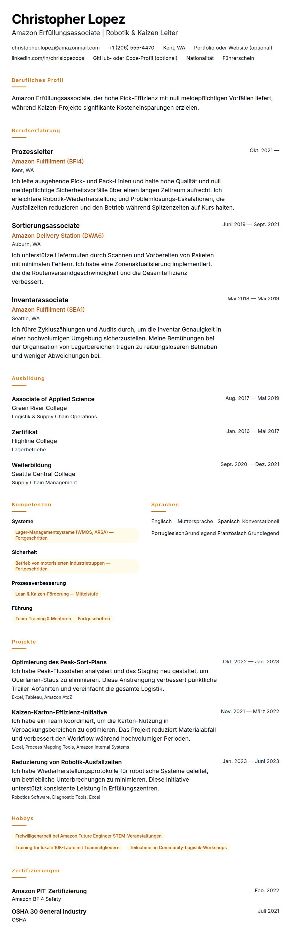 Lebenslaufvorschau für Amazon Associate Lebenslaufbeispiel