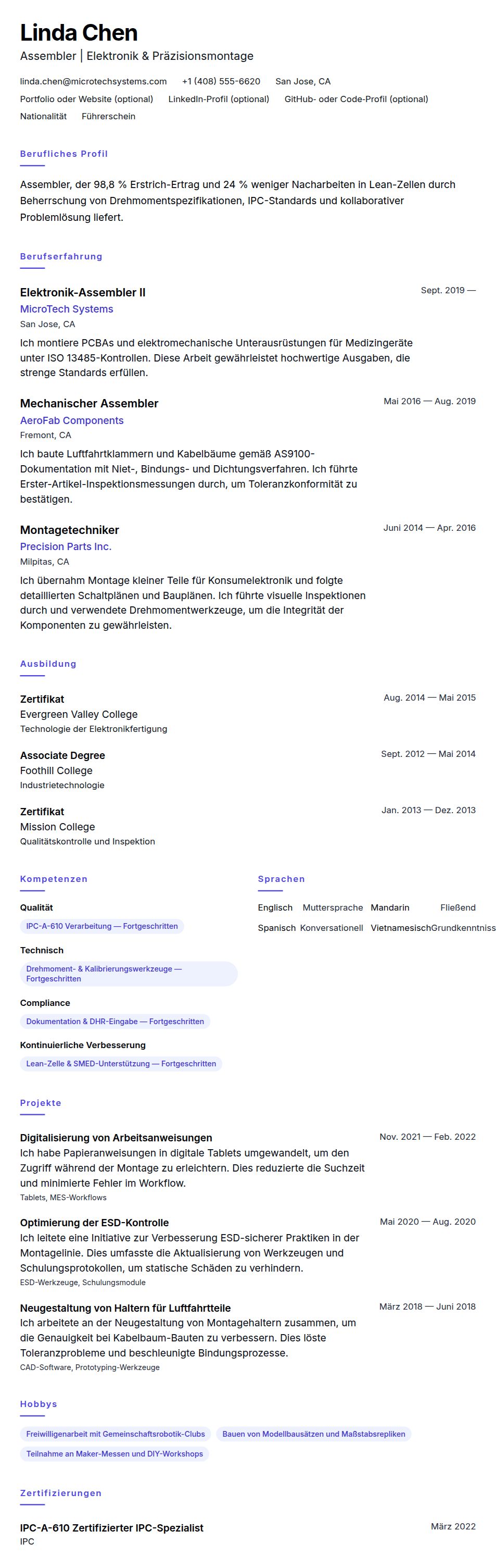 Assembler-Lebenslauf-Beispiel