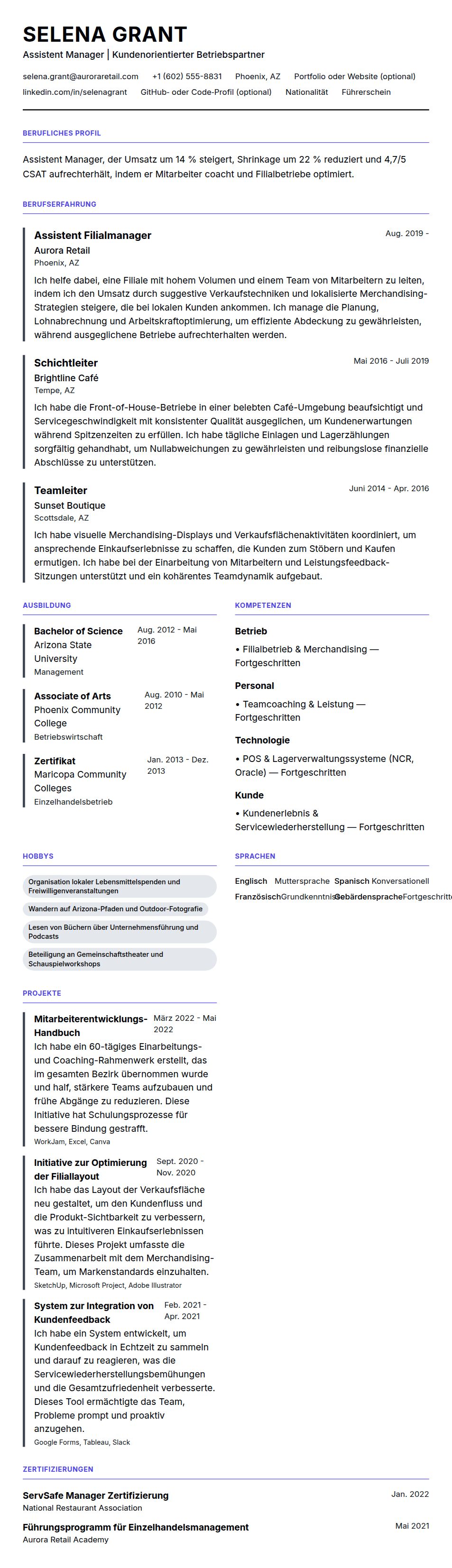 Lebenslaufvorschau für Lebenslaufbeispiel für Assistent Manager