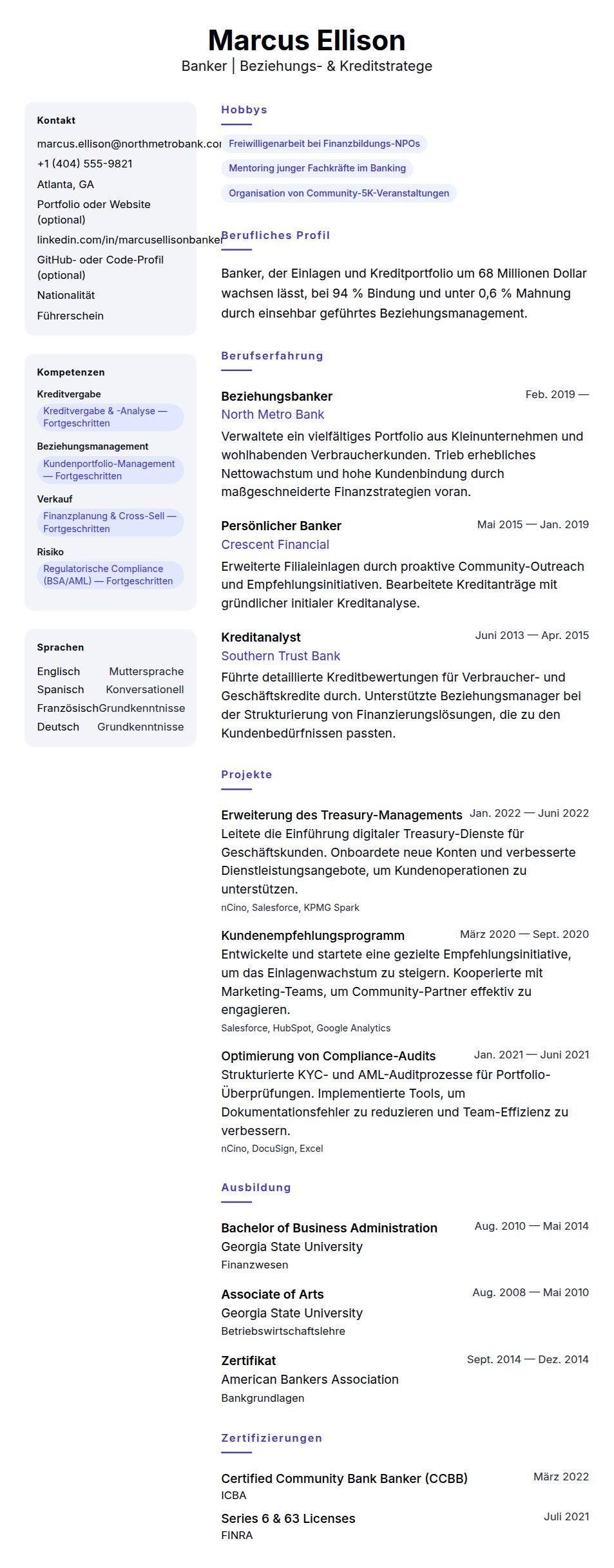 Lebenslaufvorschau für Banker-Lebenslaufbeispiel