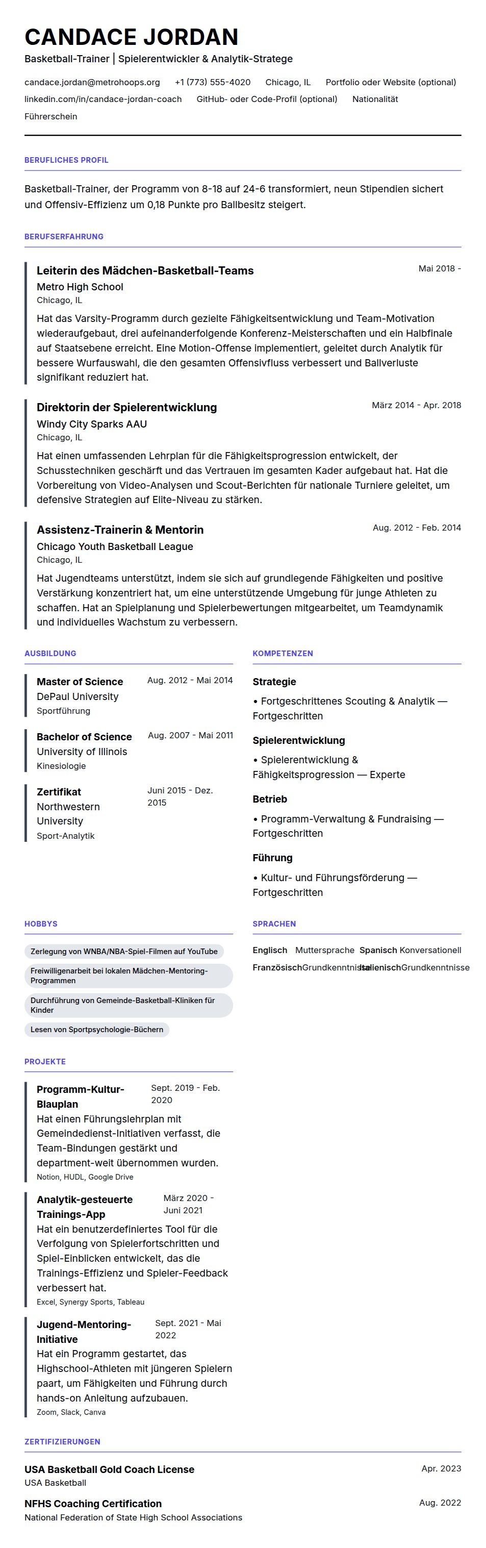 Lebenslaufvorschau für Basketball-Trainer Lebenslauf-Beispiel