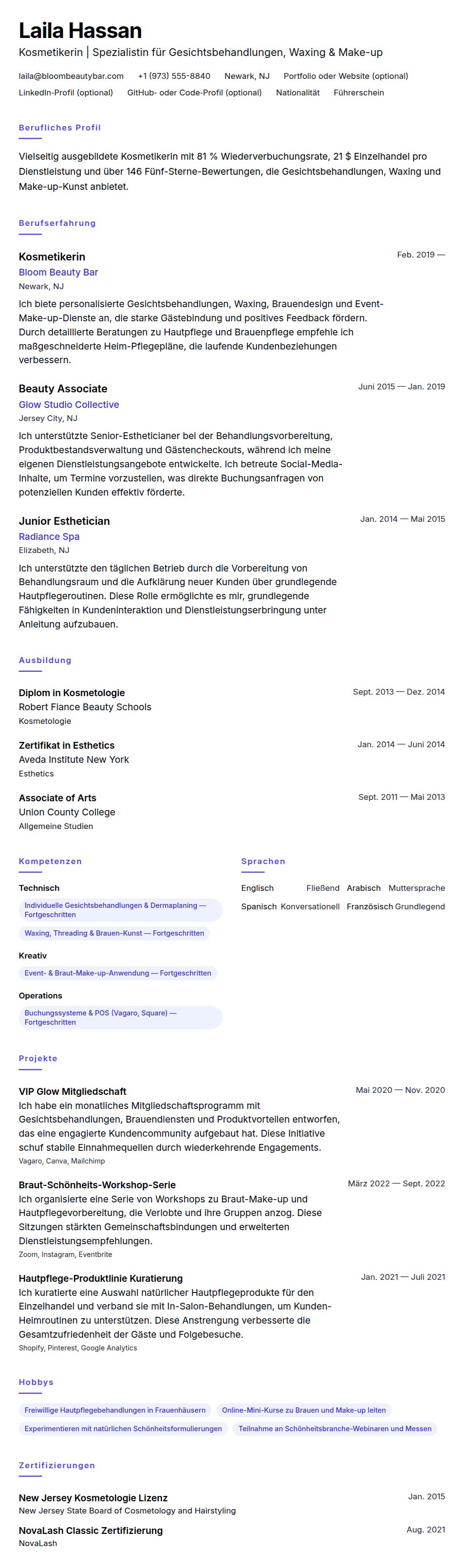 Lebenslaufvorschau für Kosmetikerin Lebenslauf Beispiel