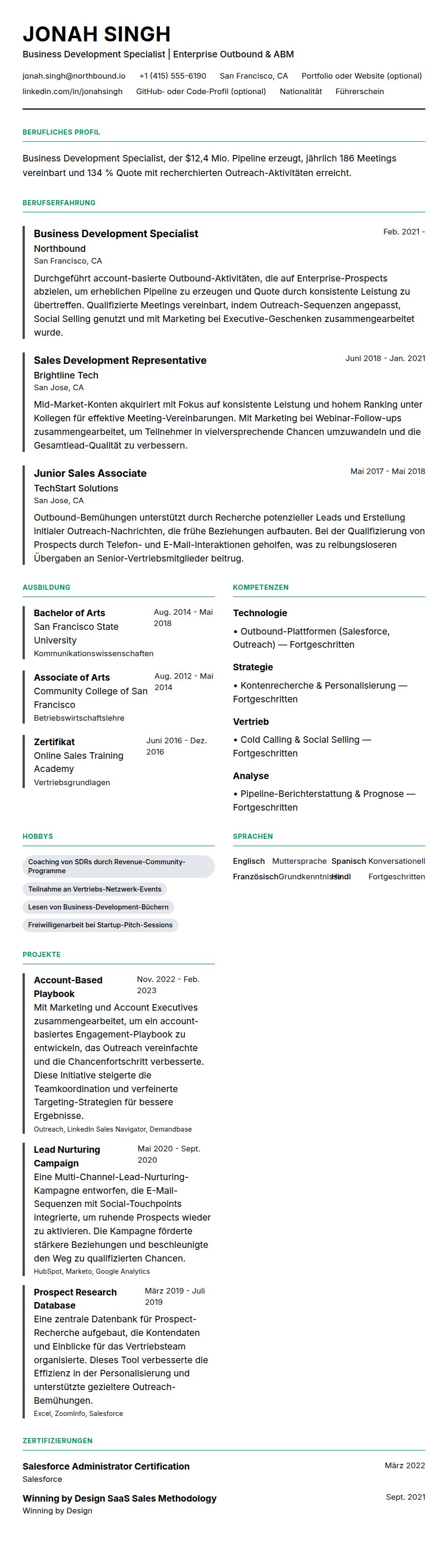 Lebenslaufvorschau für Beispiel-Lebenslauf für Business Development Specialist