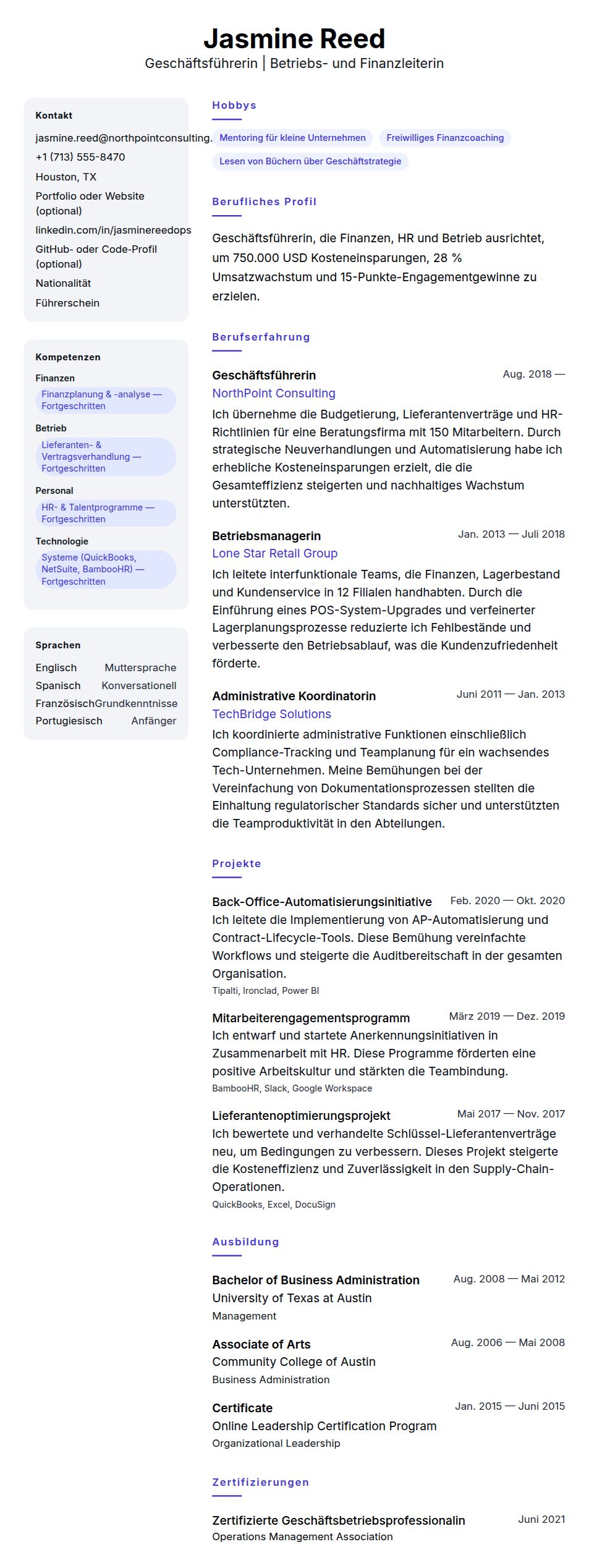 Lebenslaufvorschau für Geschäftsführer Lebenslaufbeispiel