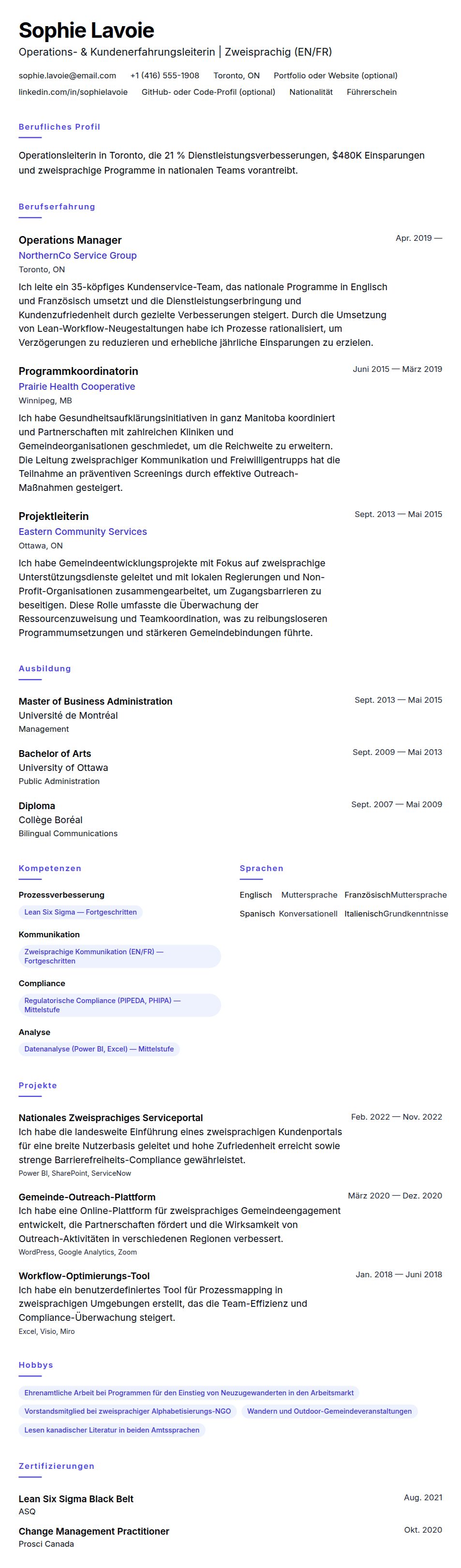 Lebenslaufvorschau für Kanadisches Lebenslauf-Format Lebenslauf-Beispiel