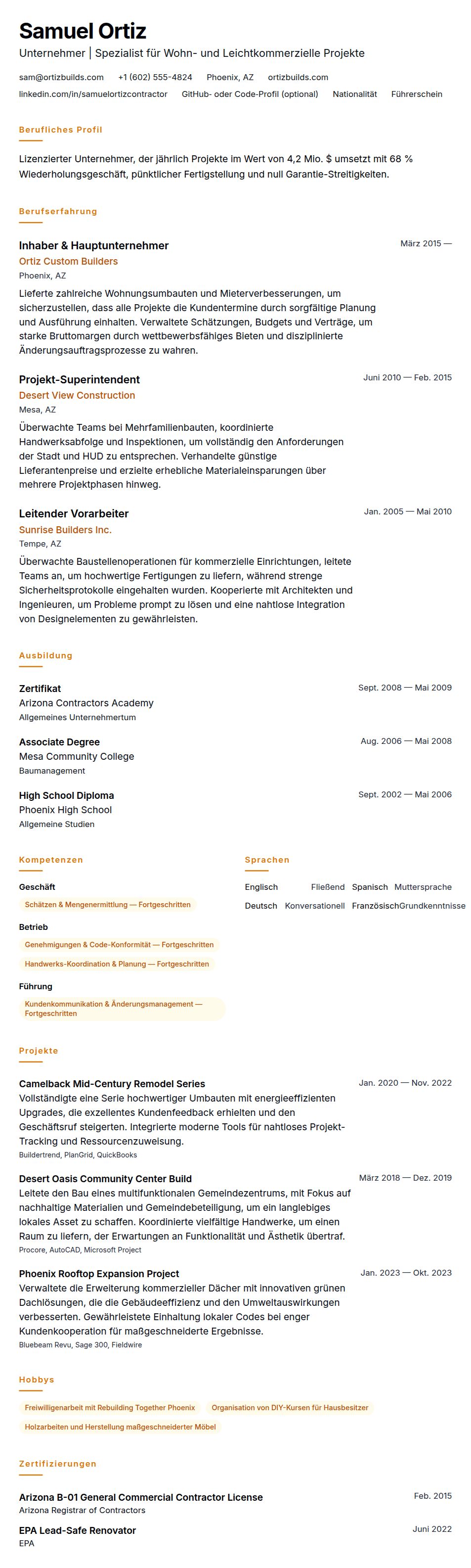 Lebenslaufvorschau für Unternehmer-Lebenslauf-Beispiel