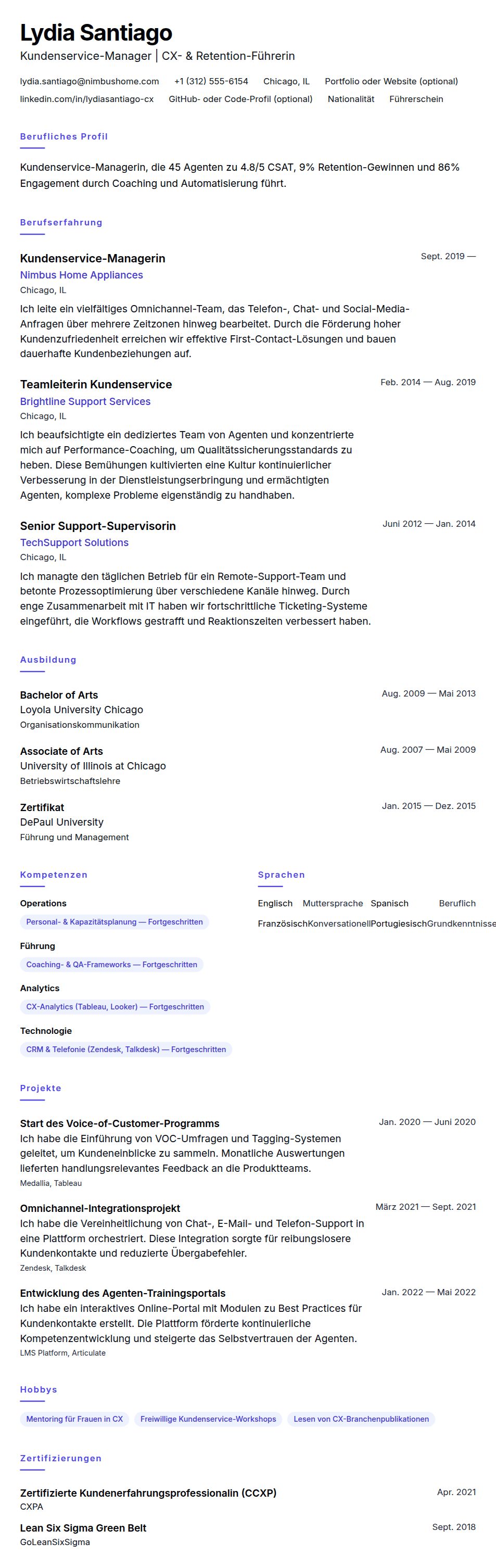 Lebenslaufvorschau für Lebenslaufbeispiel für Kundenservice-Manager