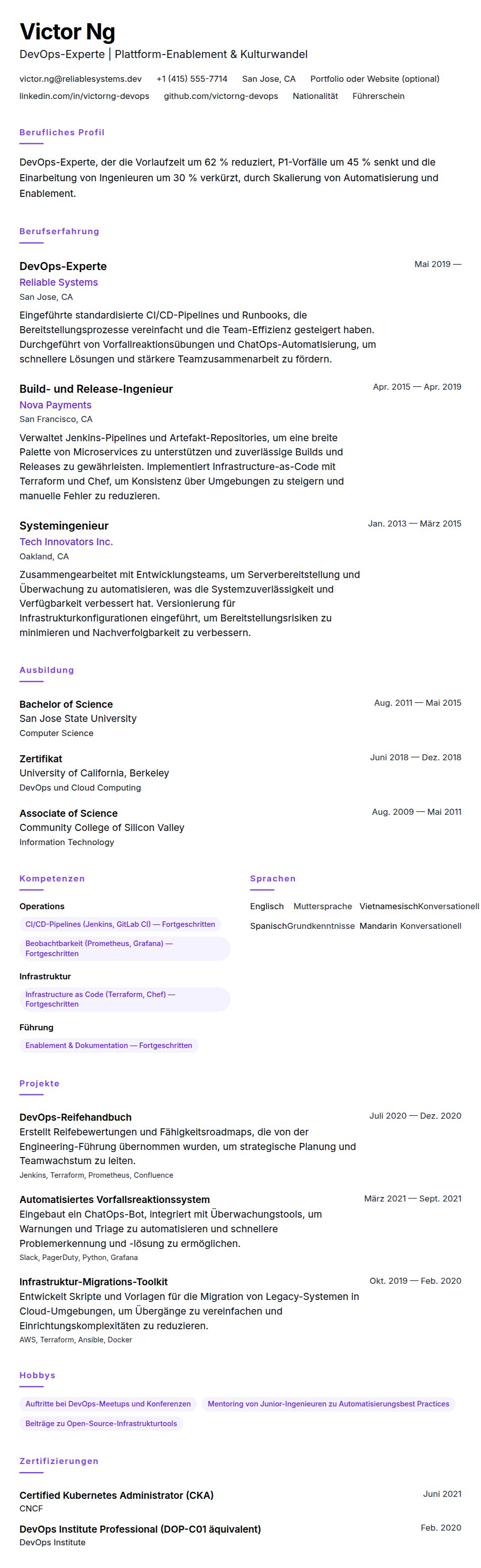 Lebenslaufvorschau für DevOps-Experten-Lebenslaufbeispiel