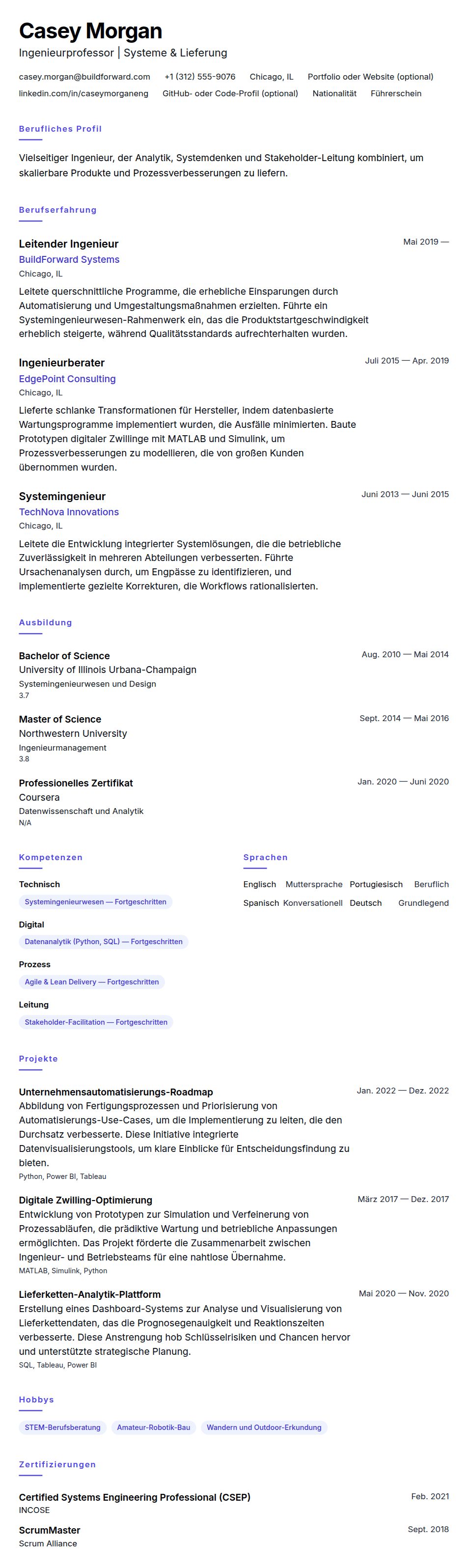Ingenieur-Lebenslauf-Beispiel