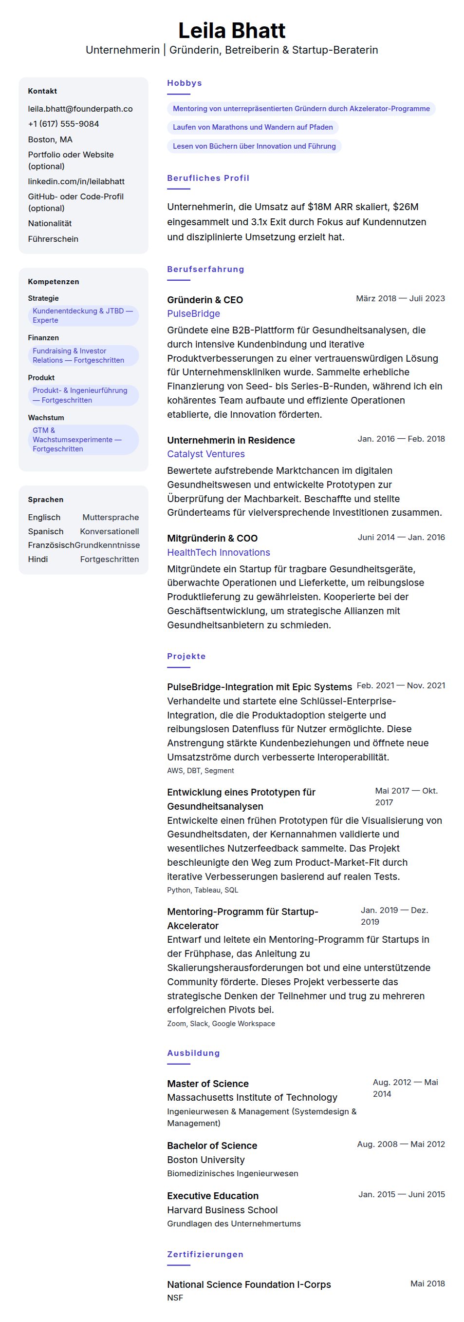 Unternehmer-Lebenslauf-Beispiel