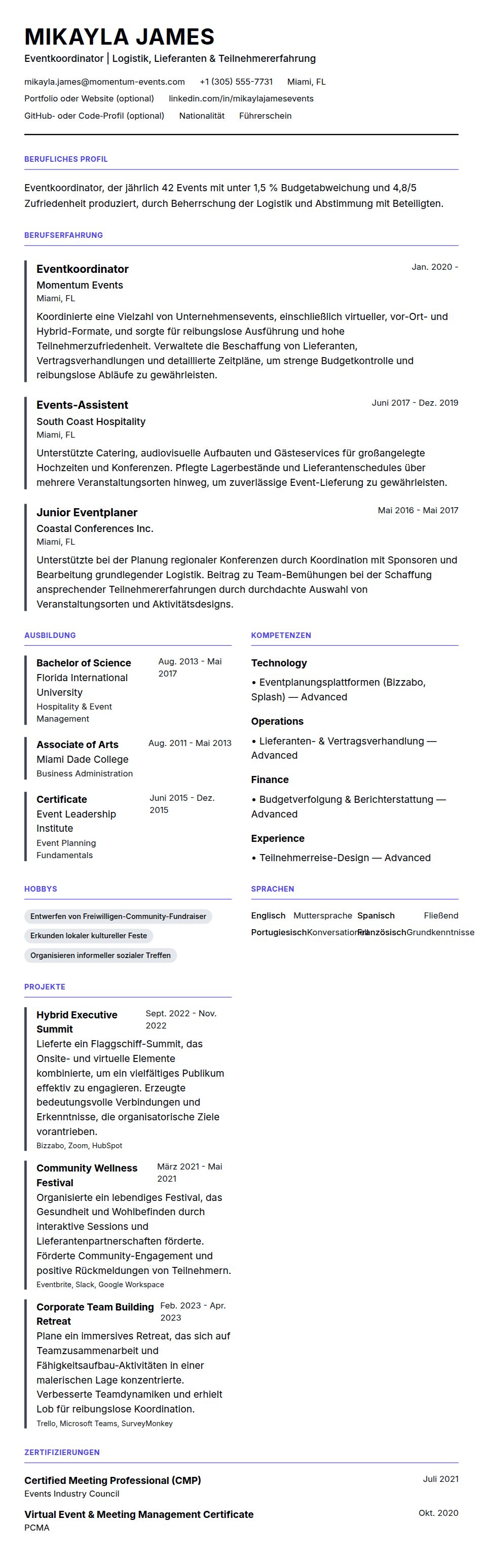 Lebenslaufvorschau für Lebenslaufbeispiel für Eventkoordinator