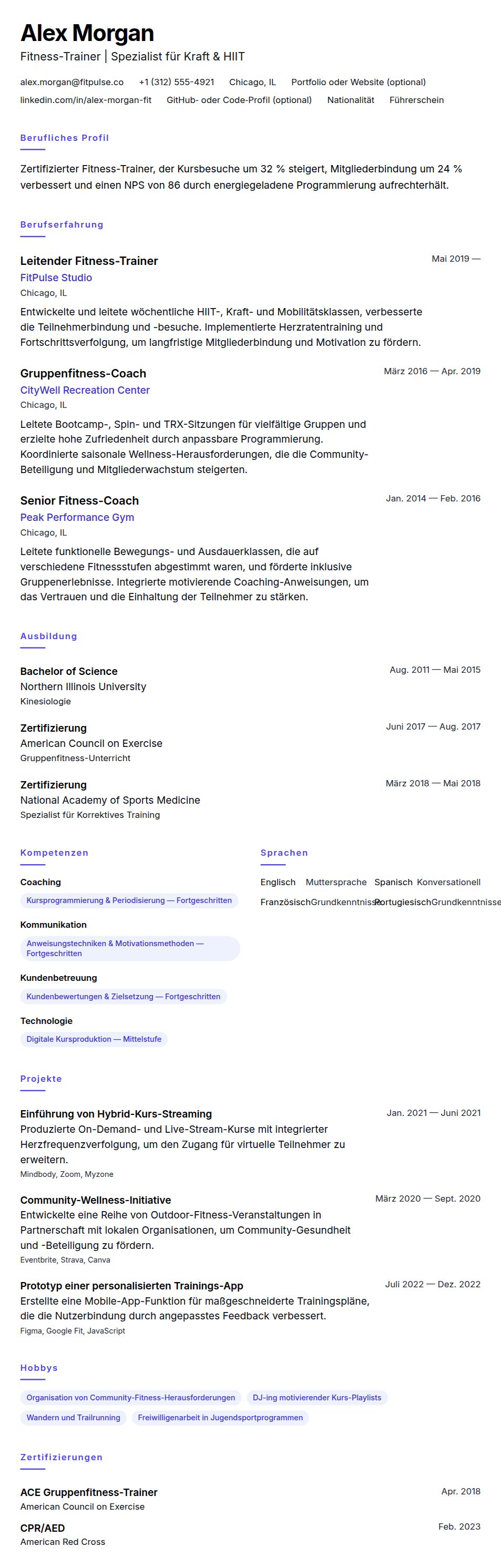 Fitness-Trainer-Lebenslauf-Beispiel