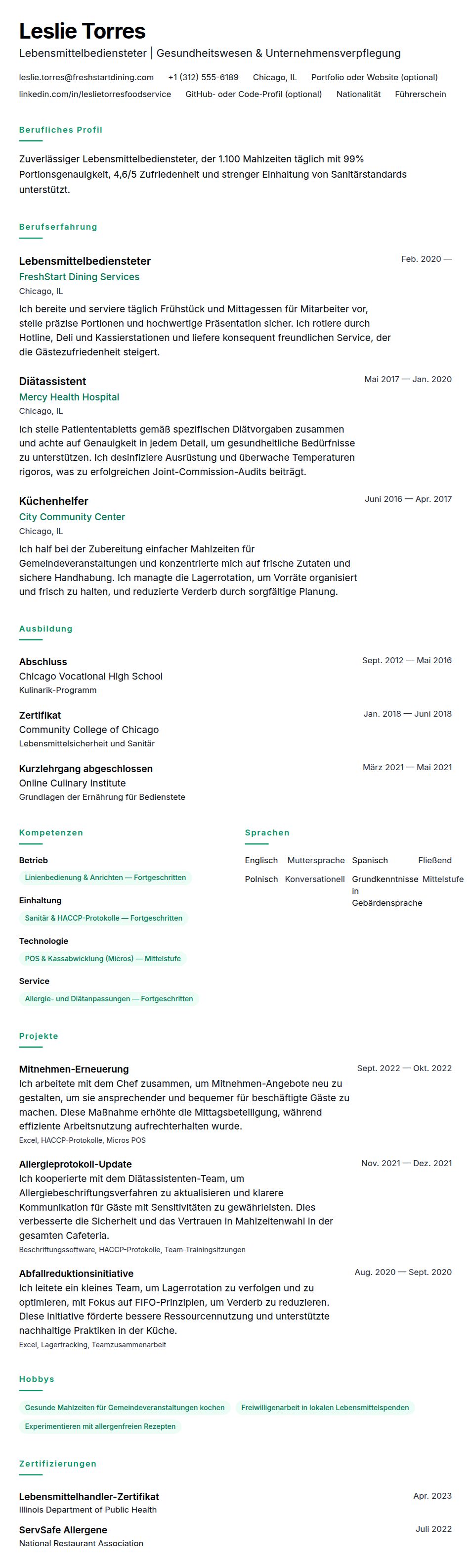 Lebenslaufvorschau für Lebensmittelbediensteter Lebenslaufbeispiel