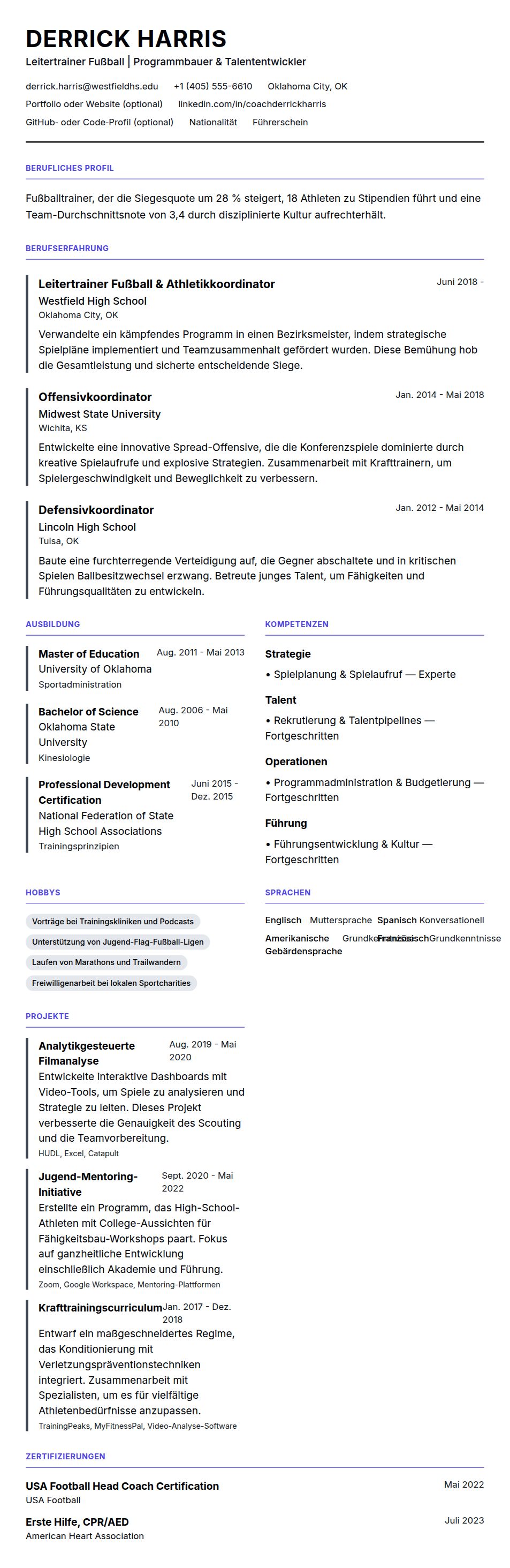 Lebenslaufvorschau für Fußballtrainer-Lebenslauf-Beispiel