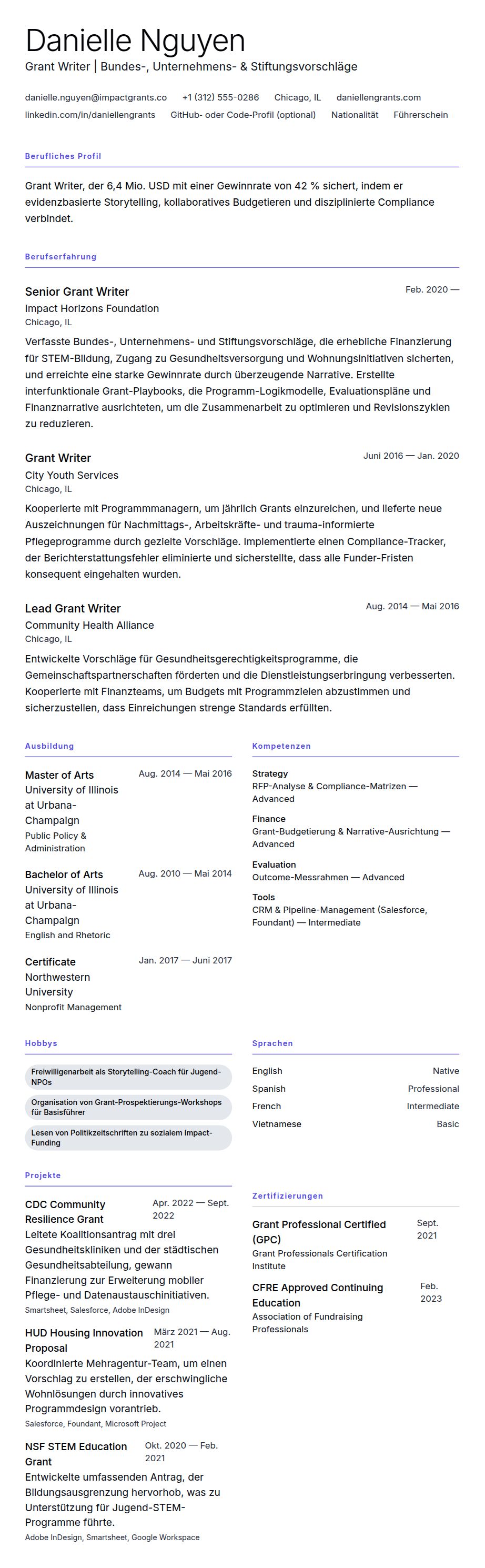 Lebenslaufvorschau für Grant Writer Lebenslauf-Beispiel