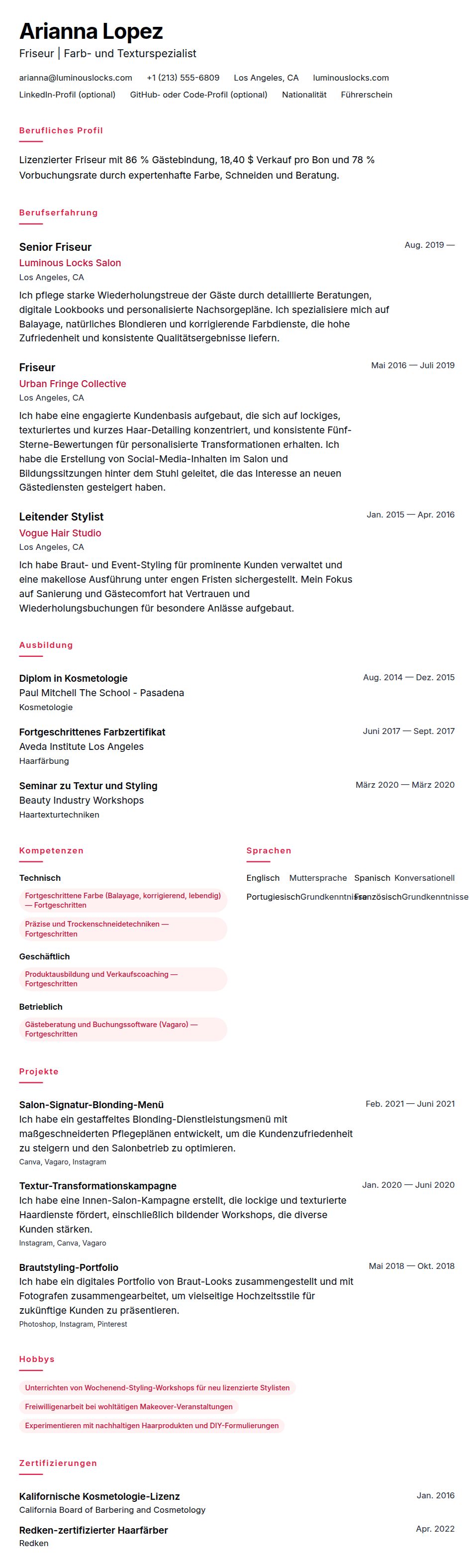 Lebenslaufvorschau für Friseur-Lebenslauf-Beispiel