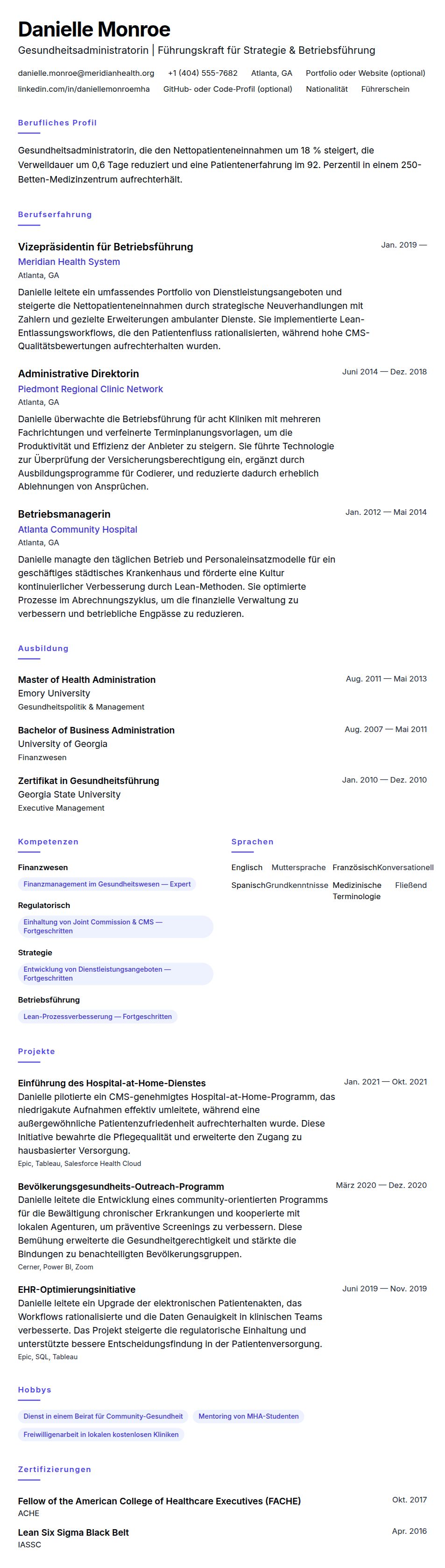 Lebenslaufvorschau für Beispiel für einen Lebenslauf in der Gesundheitsverwaltung