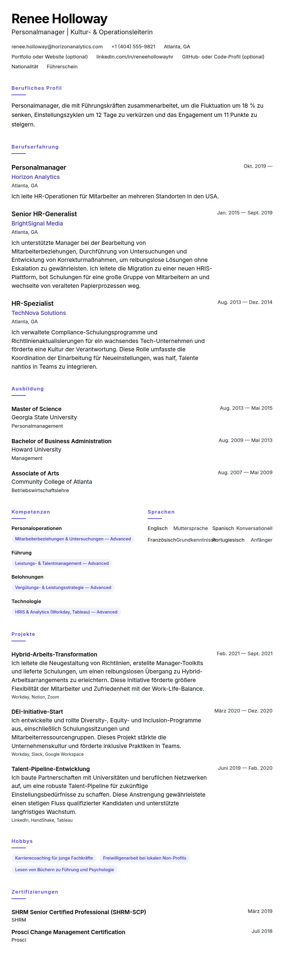 Lebenslaufvorschau für Personalmanager Lebenslaufbeispiel