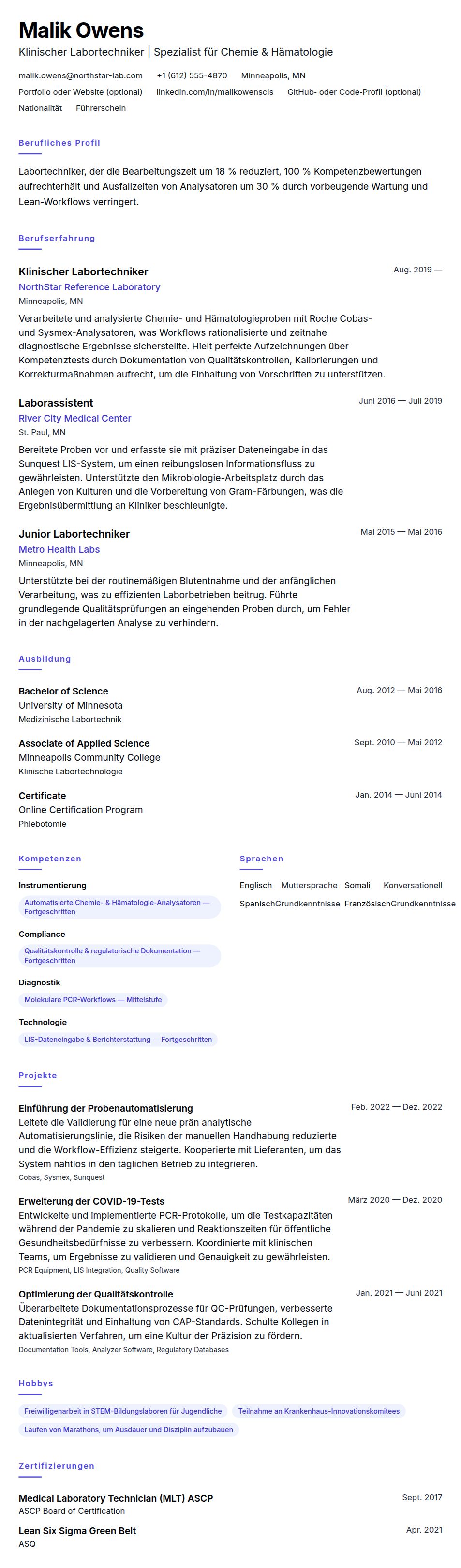 Lebenslaufvorschau für Lebenslaufbeispiel für Labortechniker